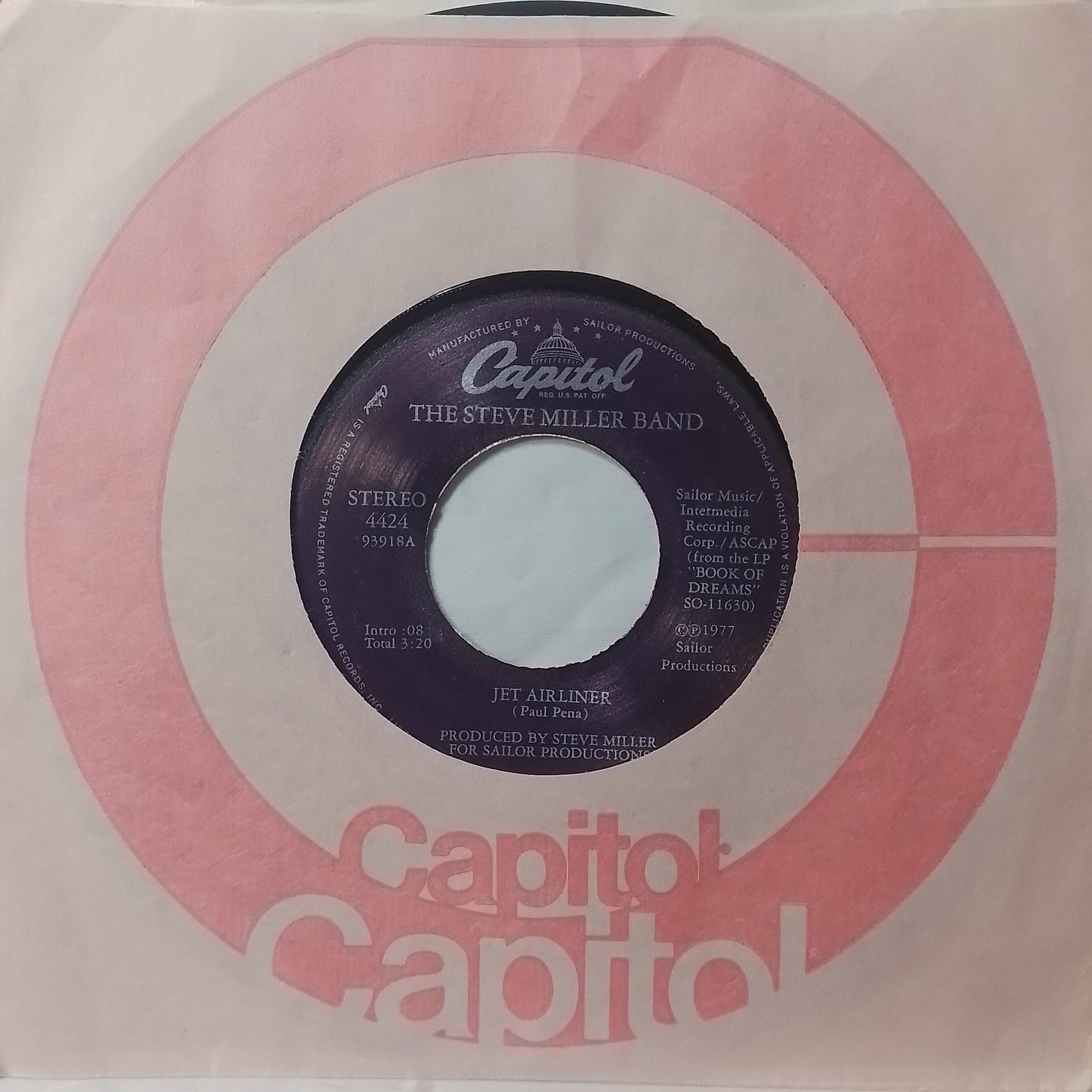 single 7" The Steve Miller Band Jet Airliner / Babes In The Wood made usa 1977 con funda original pop rock