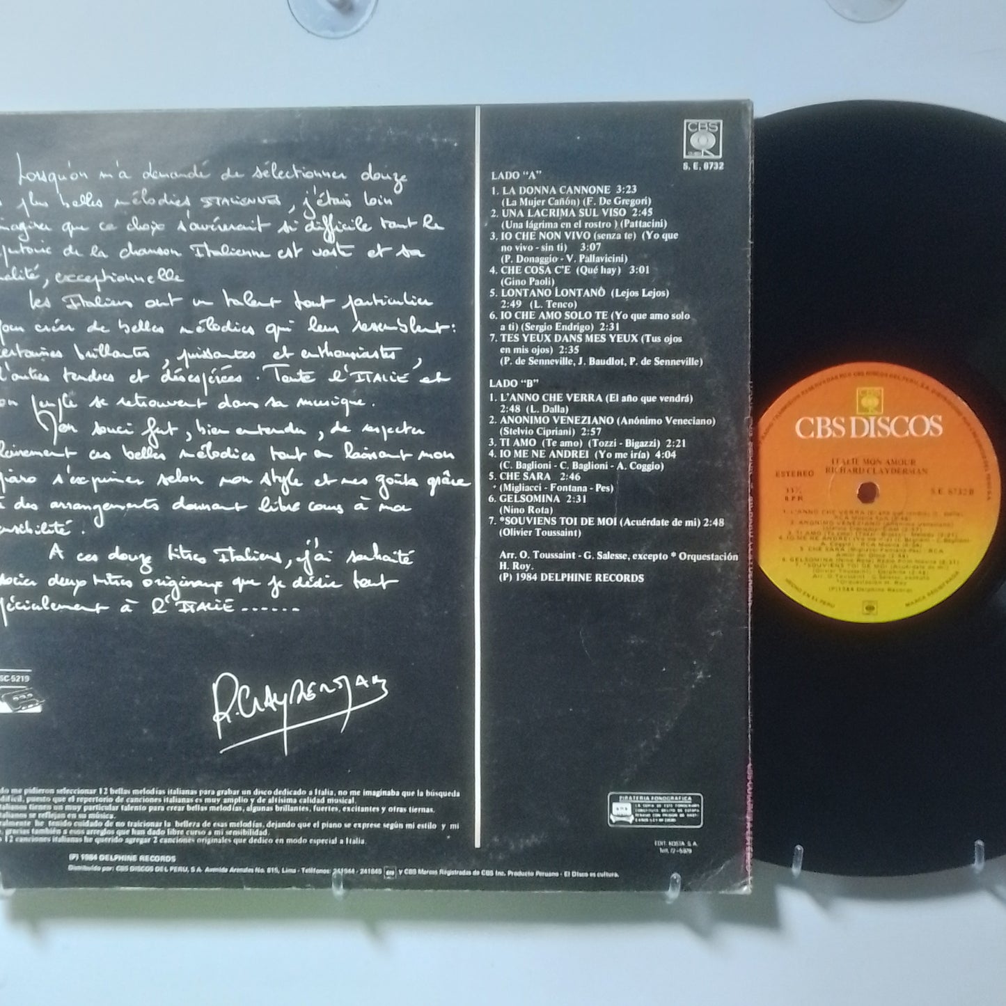 lp Richard Clayderman Italie Mon Amour made peru 1985 pop instrumental