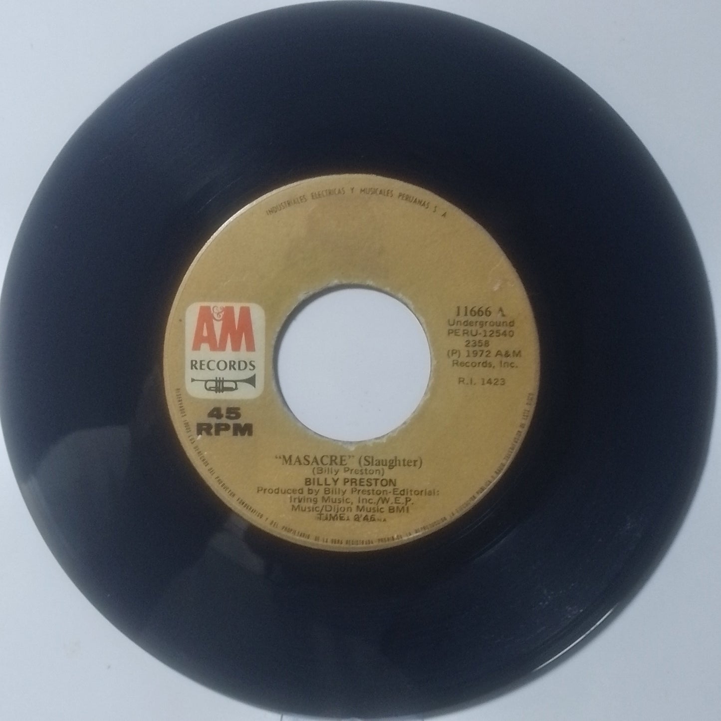 Single 7" billy preston Slaughter / God Loves You made Peru 1972 funk soul