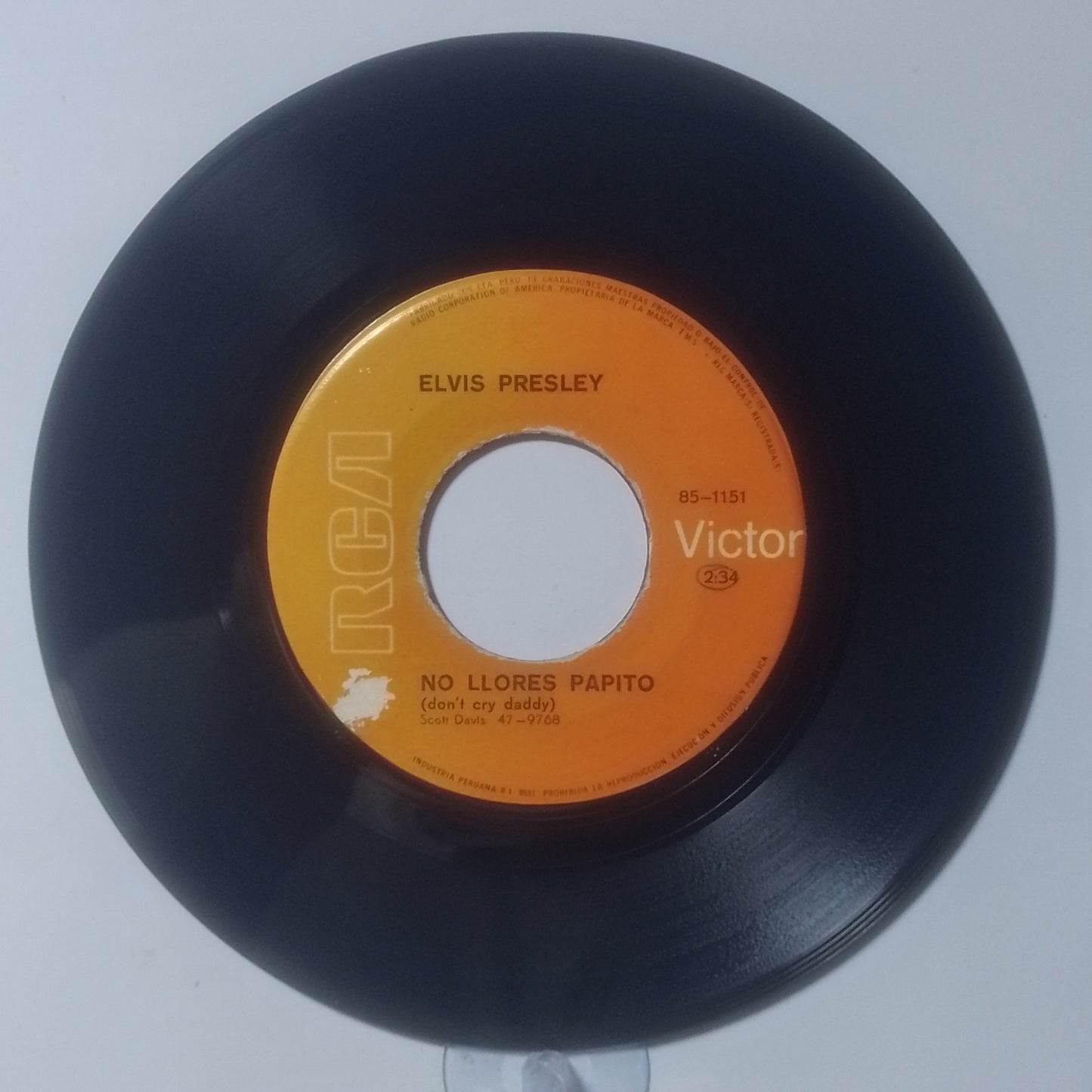 Single 7" Elvis Presley Don't Cry Daddy / Rubberneckin made Peru 1969 rock