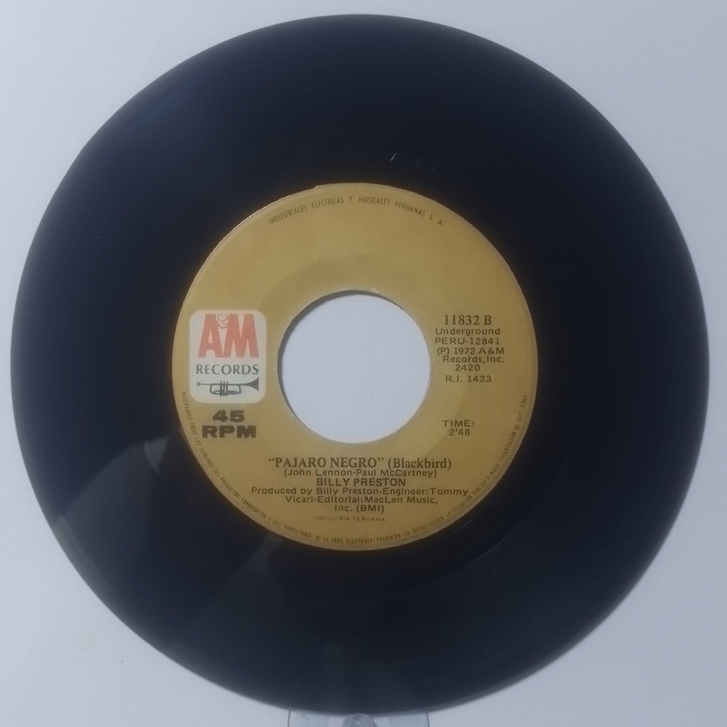 single 7" billy preston Will It Go Round In Circles / Blackbird made peru 1972 funk soul