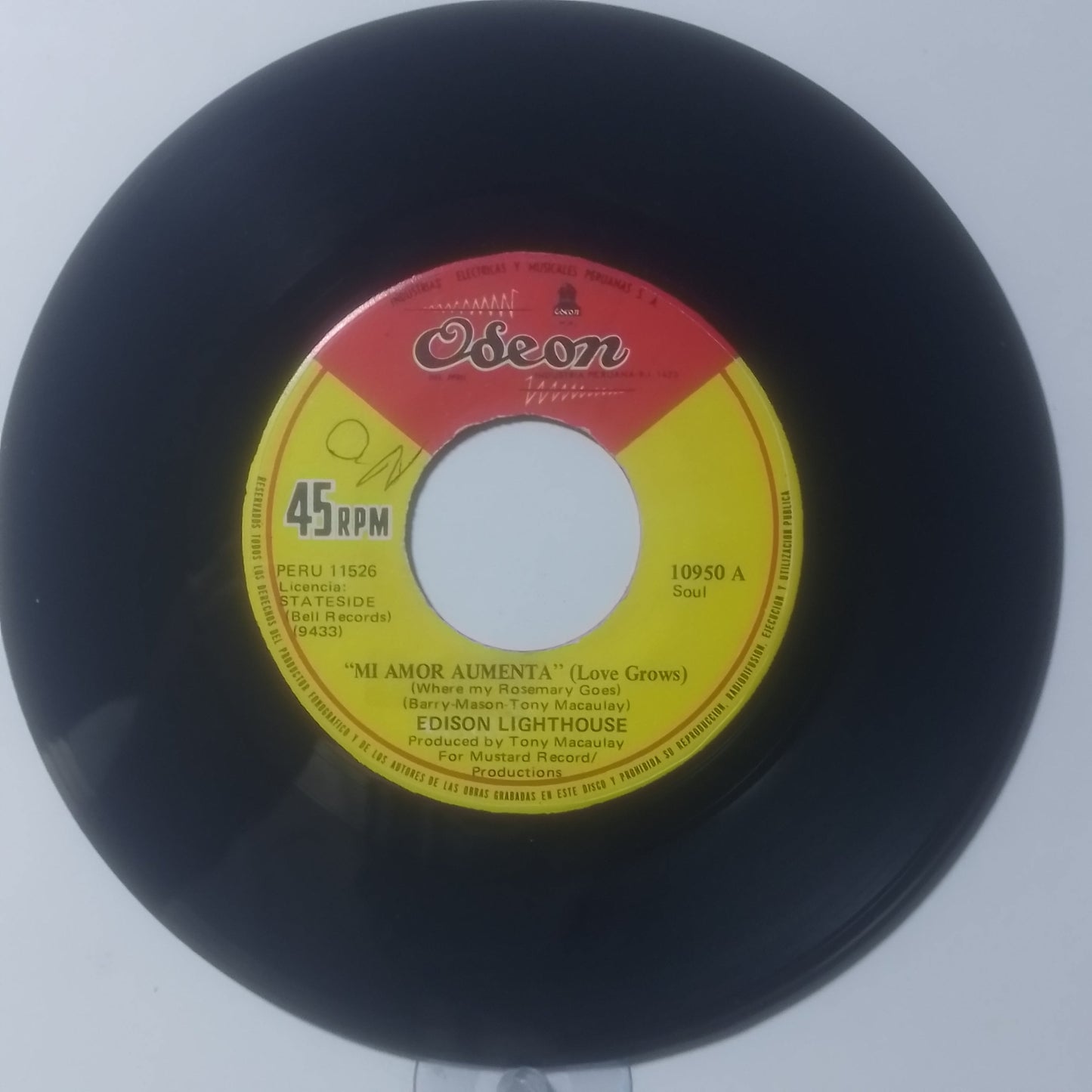 single 7" Edison Lighthouse Love Grows / Every Lonely Day made peru 1970 pop rock
