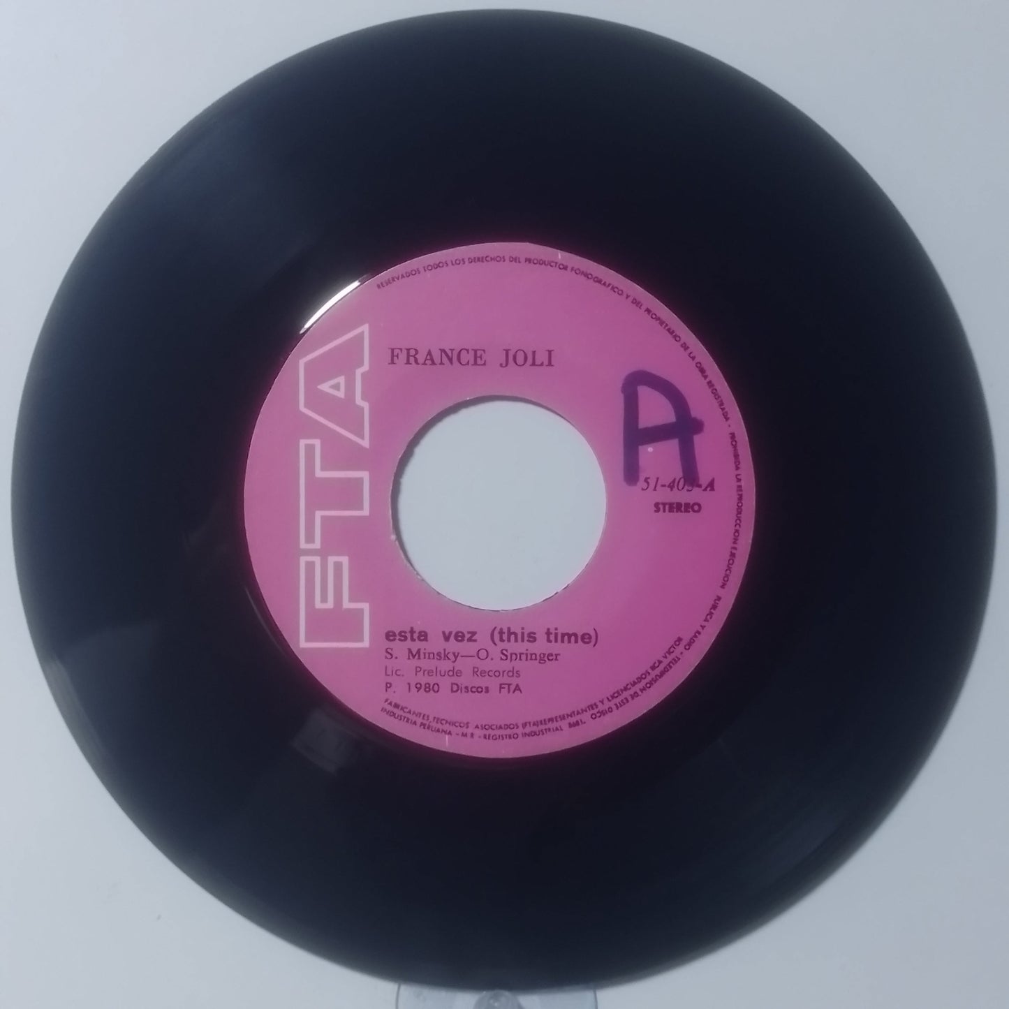single 7" France Joli This Time / Tonight made peru 1980 electronic disco