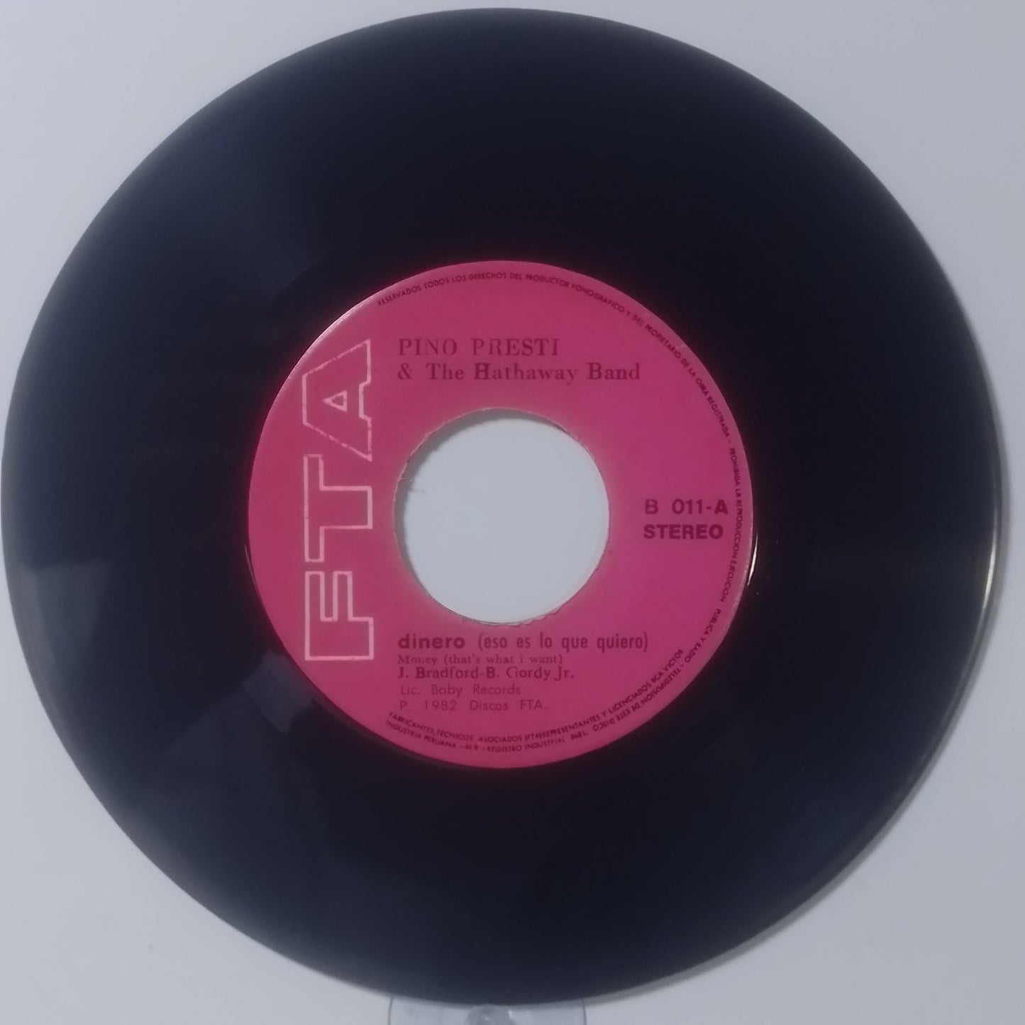 single 7" Pino Presti & The Hathaway Band Money (That's What I Want) / Gimme Your Love made peru 1980 funk soul