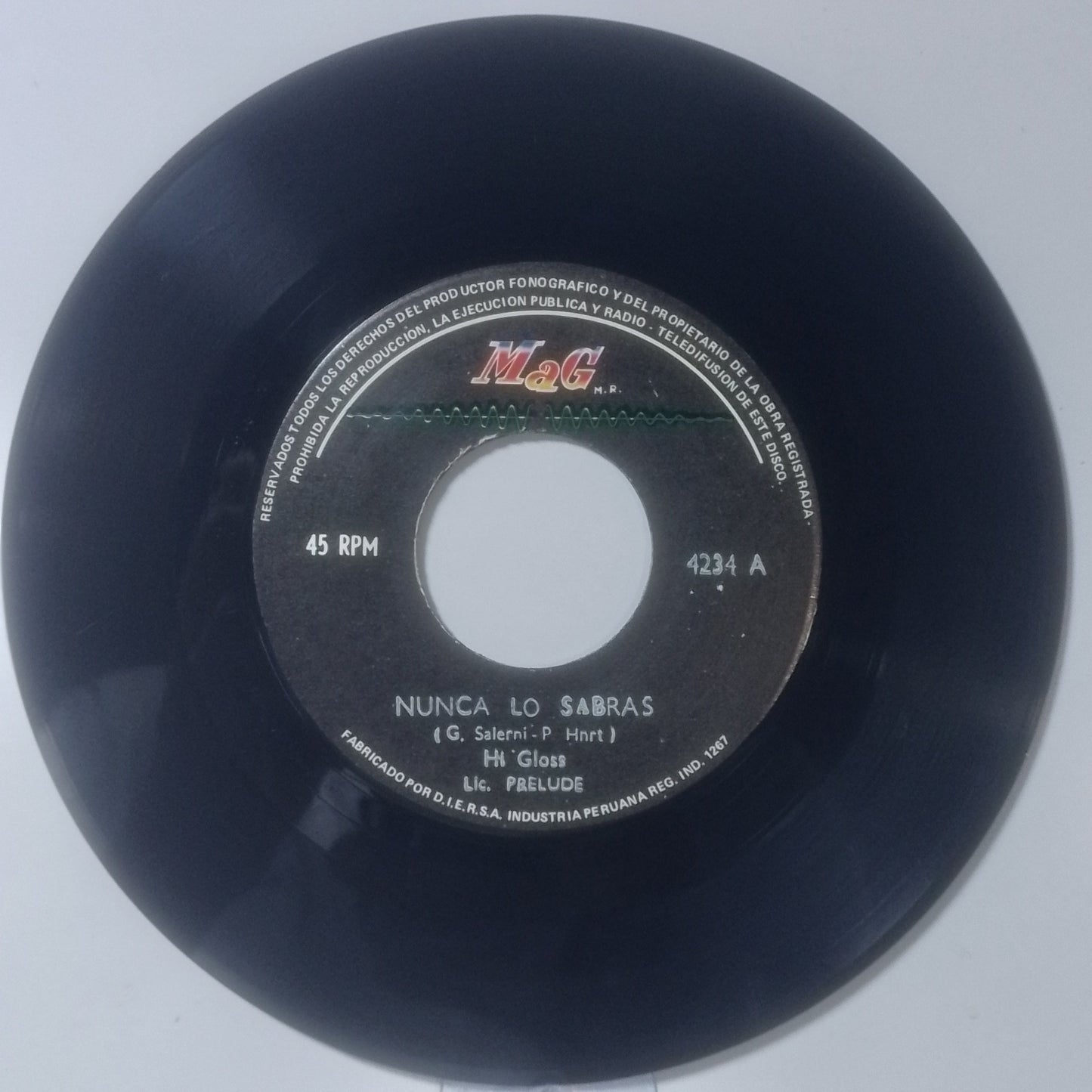 single 7" Hi-Gloss You'll Never Know / All Day, All Night made peru 1981 disco