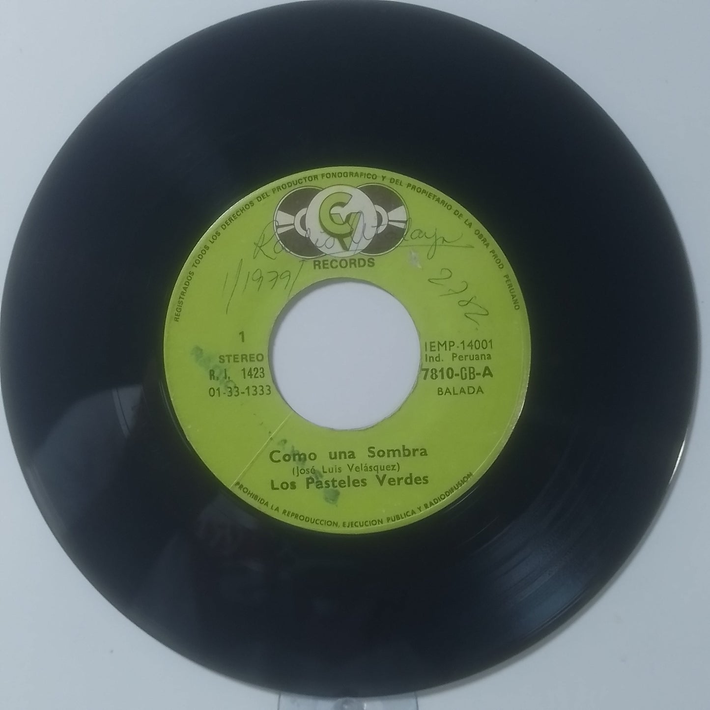 single 7" Los Pasteles Verdes Como Una Sombra / Necesito De Ti made peru 1979 latin rock