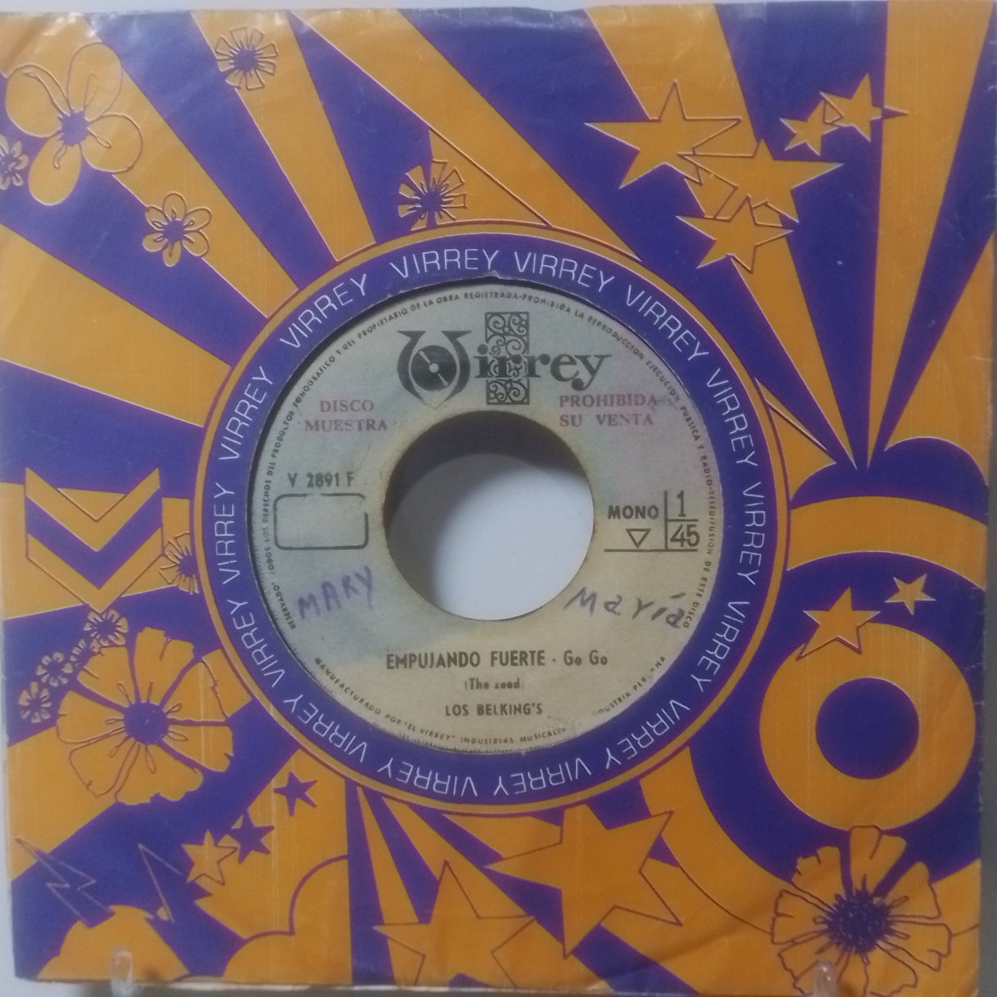 single 7" Los Belking's Empujando Fuerte / Pipa De Paz made Peru 1967 promocional con funda original latin rock