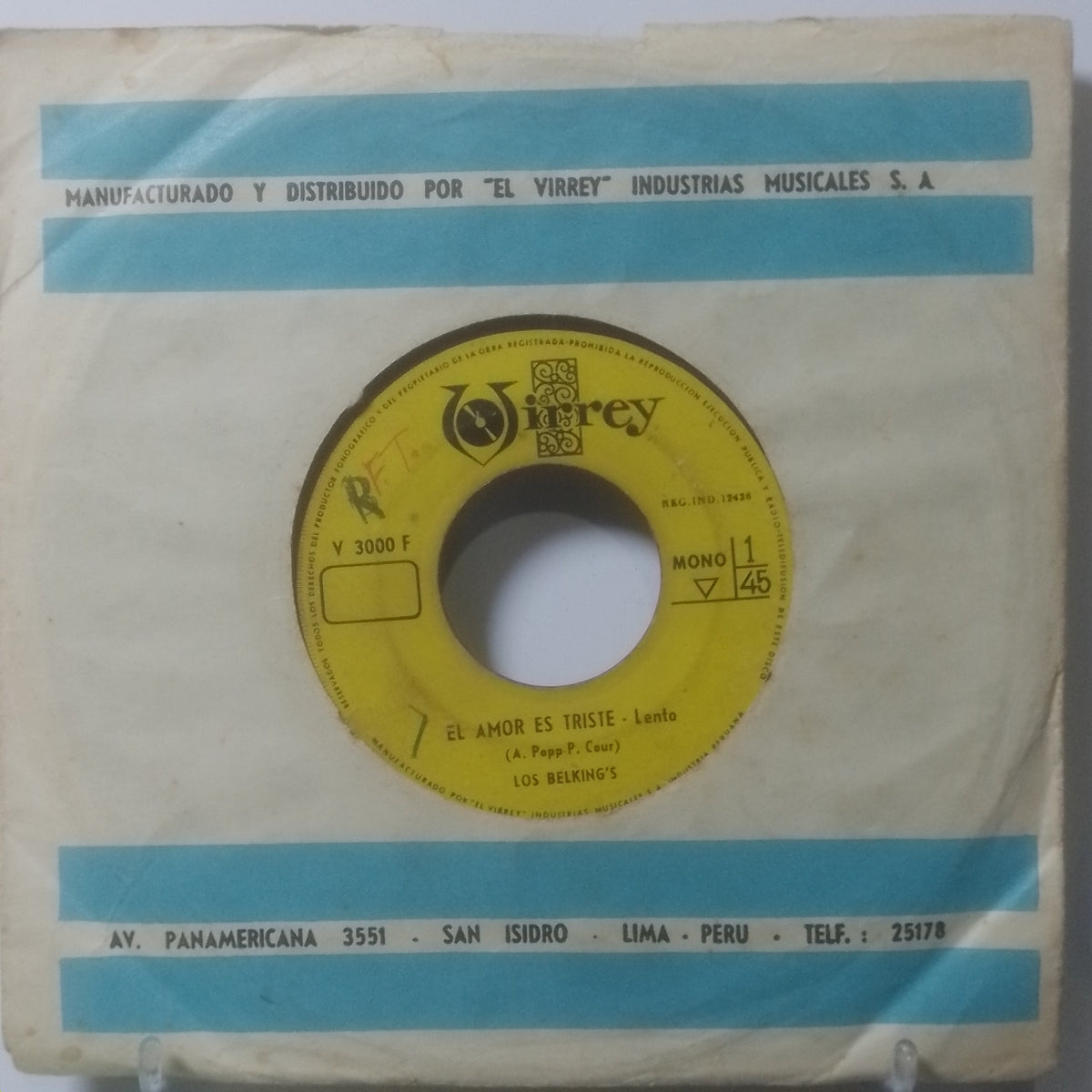 single 7" Los Belking's El Amor Es Triste / Tesis Psicodelico made Peru 1968 con funda original latin rock