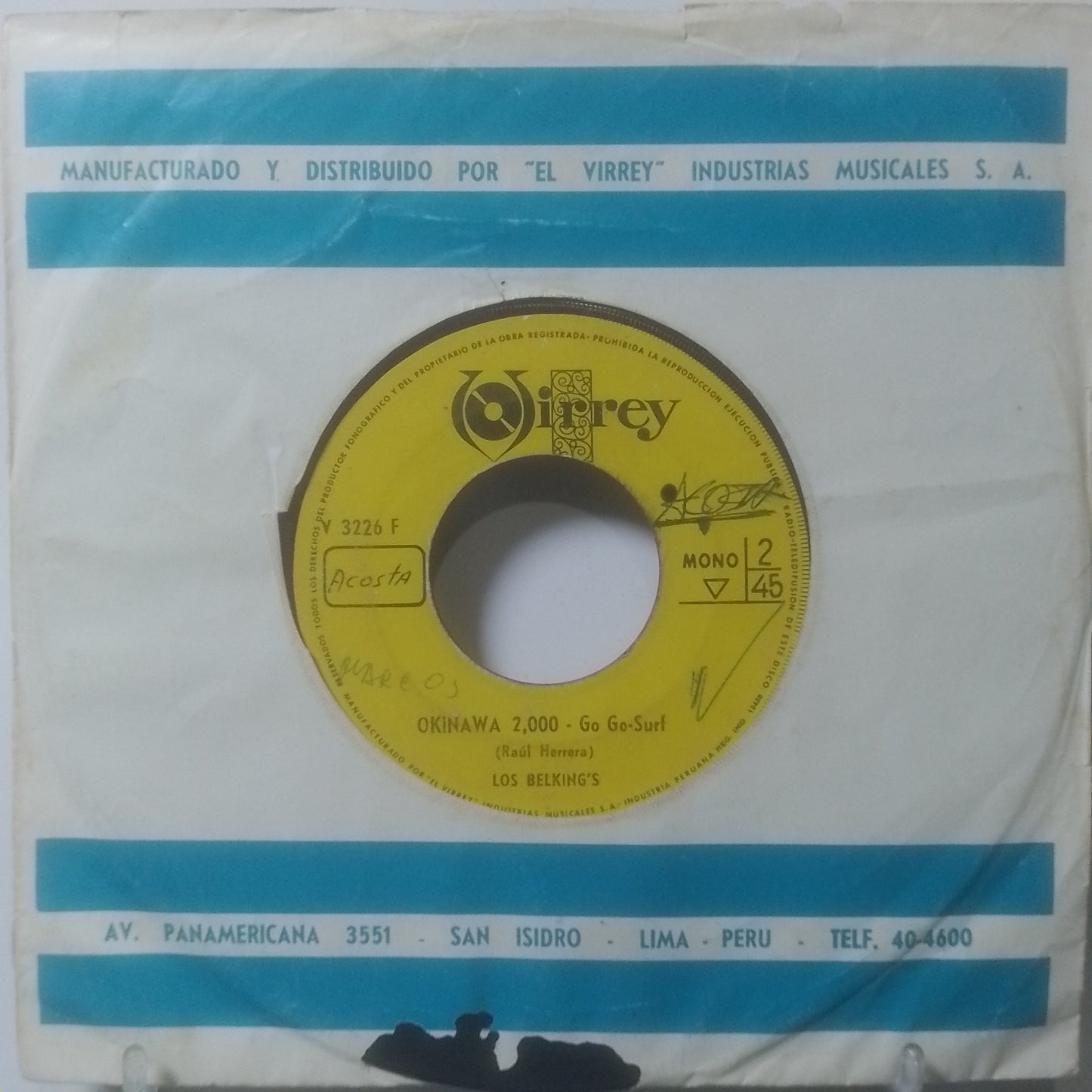 single 7" Los Belking's Tal Como Tu Eres / Okinawa 2,000 made Peru 1969 con funda original latin rock
