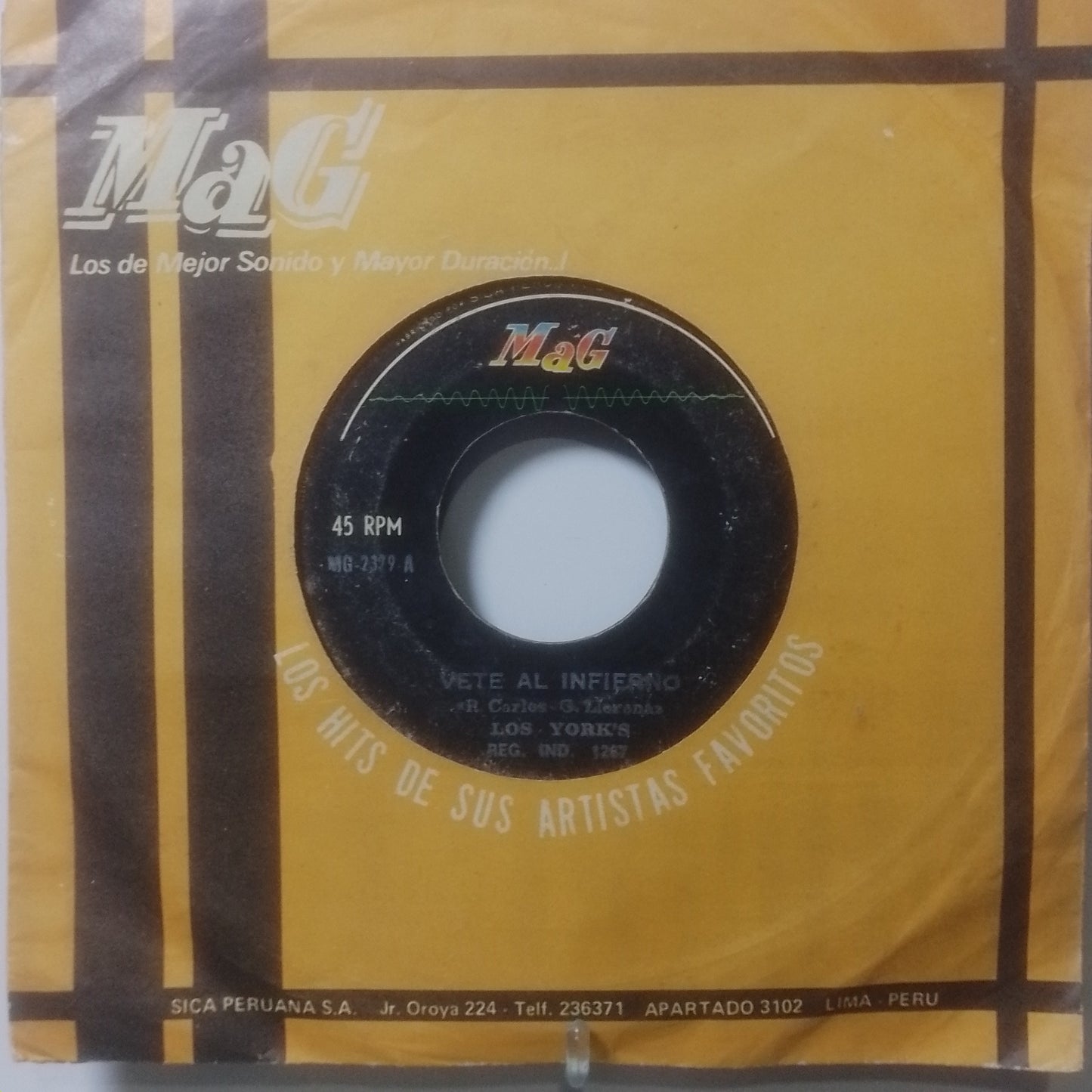 single 7" Los York's Vete Al Infierno / Muy Facil made Peru 1967 con funda original latin rock