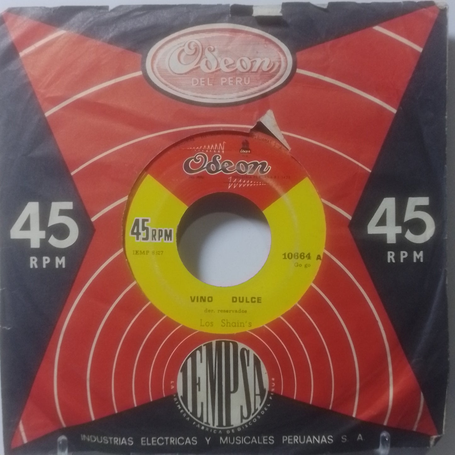 single 7" Los Shain's Vino Dulce / Open The Door made Peru 1969 con funda original latin rock