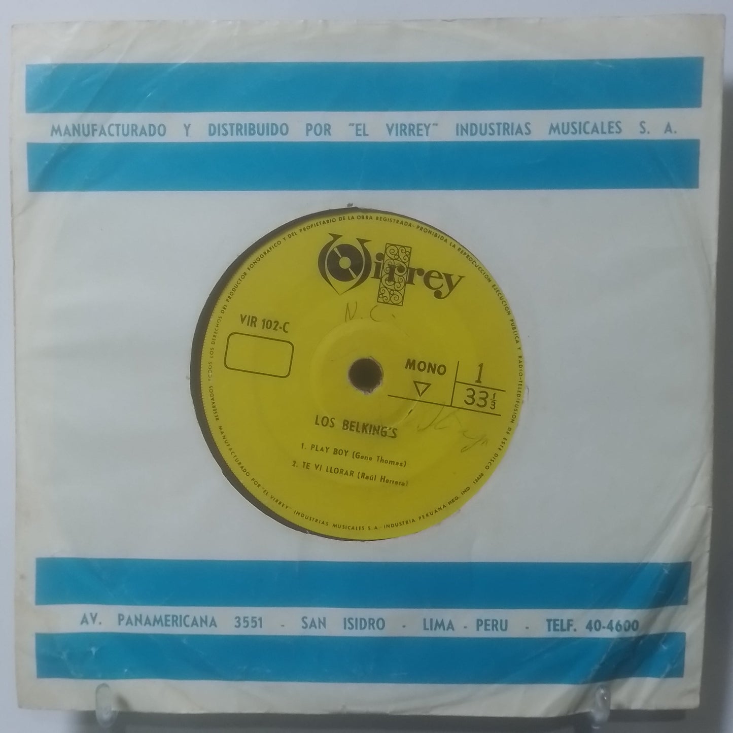 EP 7" Los Belking's Play Boy / Te Vi Llorar / Llora Como Un Bebe / Rompe Olas made Peru 1969 con funda original latin rock