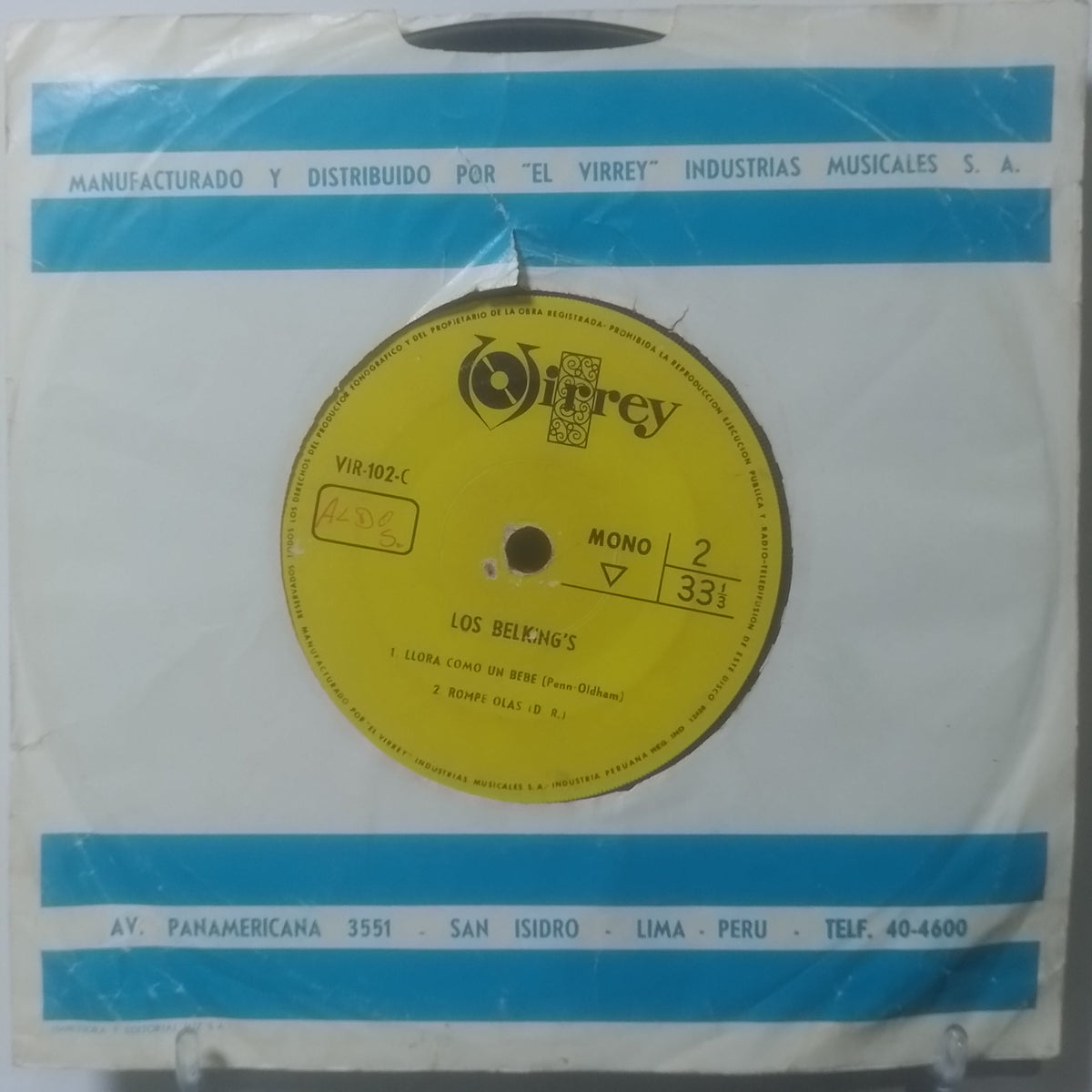 EP 7" Los Belking's Play Boy / Te Vi Llorar / Llora Como Un Bebe / Rompe Olas made Peru 1969 con funda original latin rock