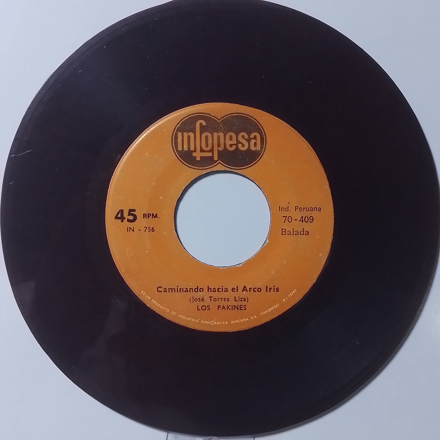 single 7" Los Pakines Pasto Azul / Caminando Hacia el Arco Iris made Peru 1973 con sobre original cumbia