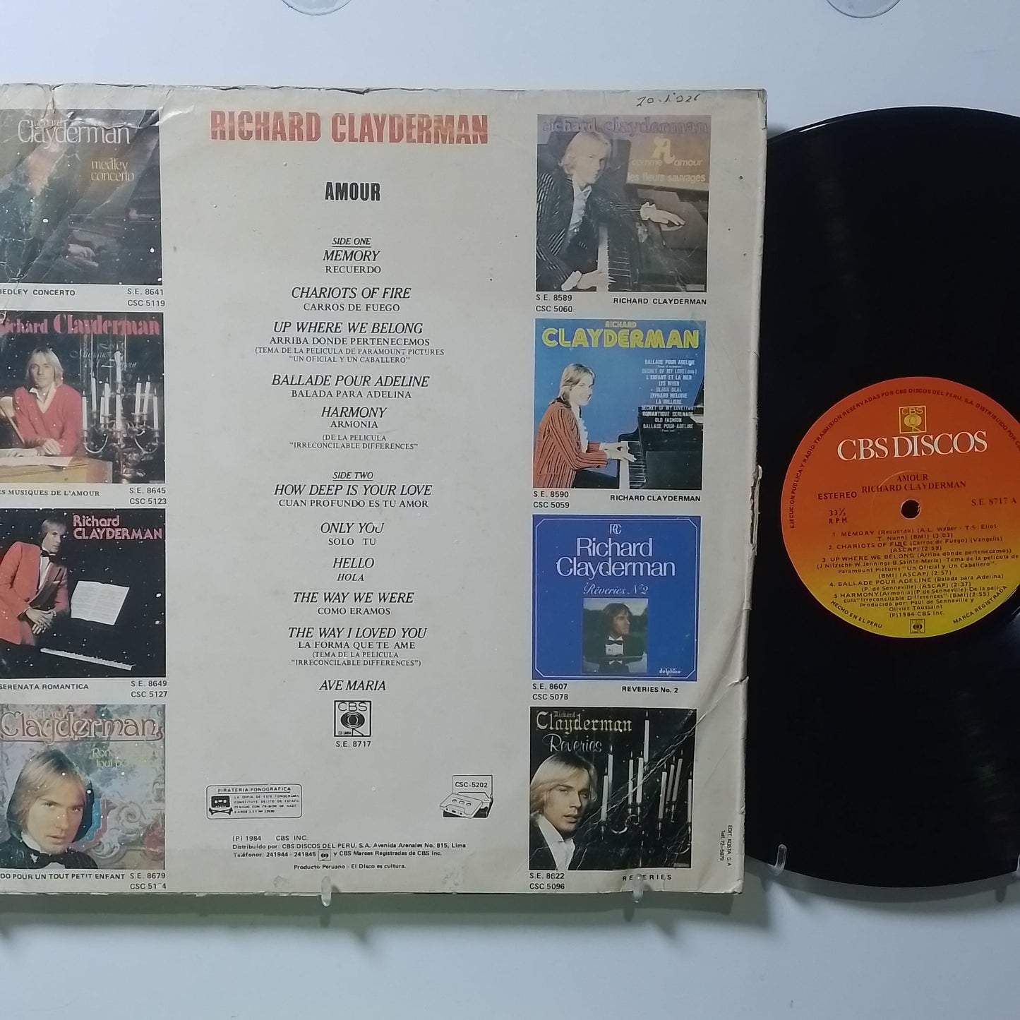 lp Richard Clayderman Amour made peru 1984 instrumental