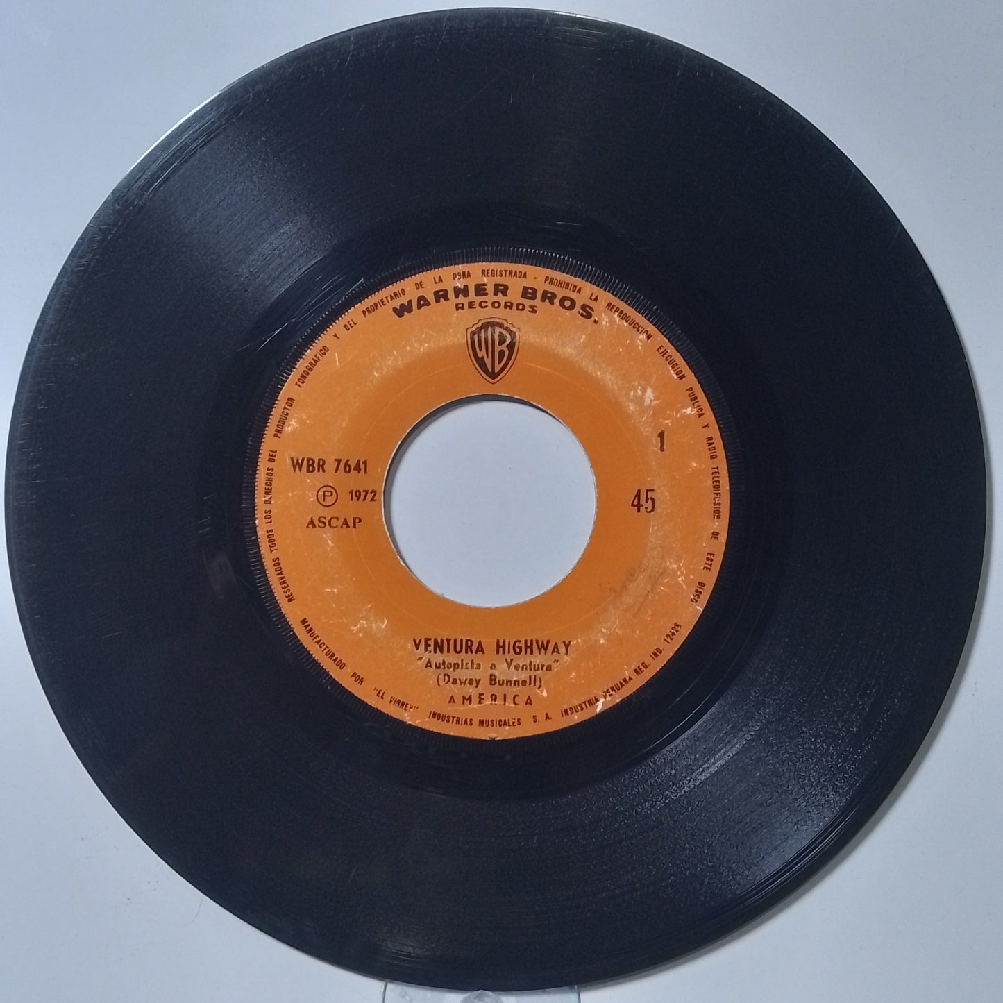 single 7" America Ventura Highway / Saturn Nights made peru 1972 soft rock