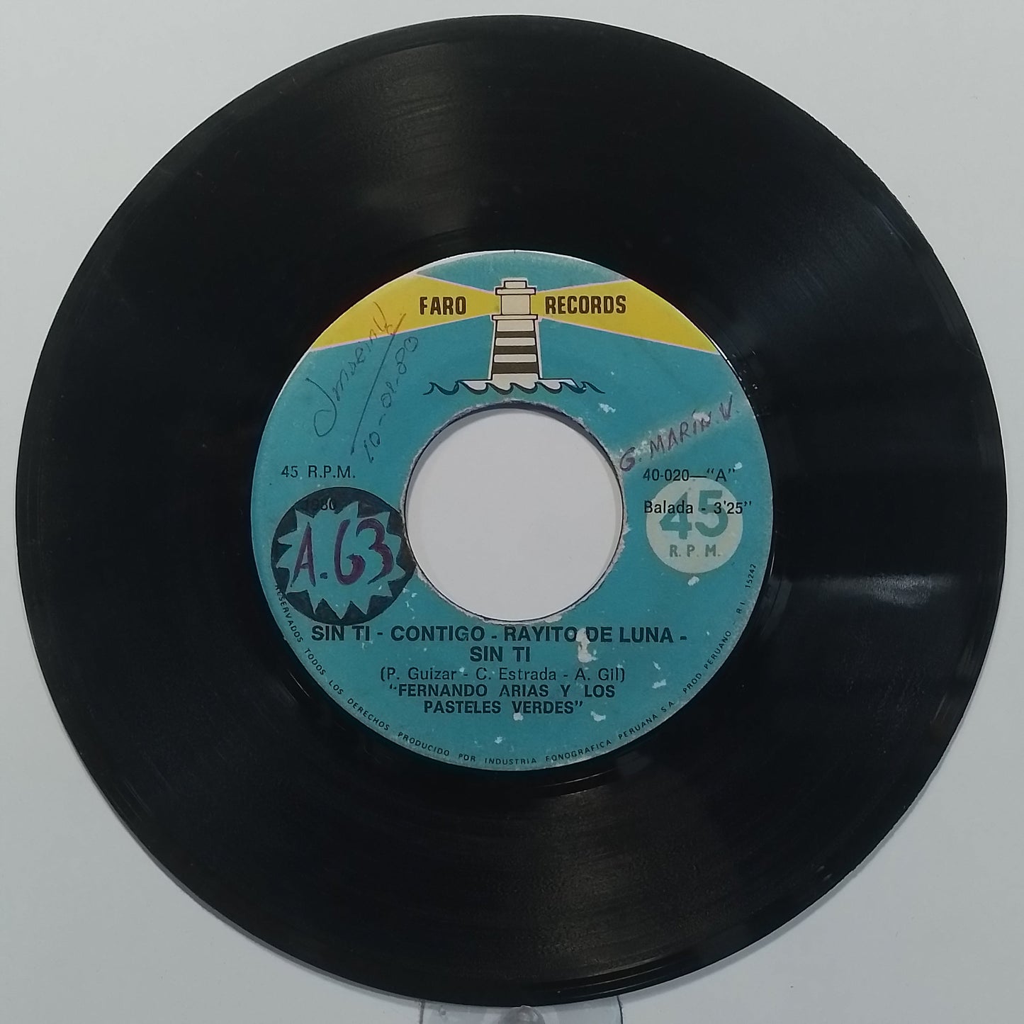 single 7" Fernando Arias y Los Pasteles Verdes Sin Ti / Un Recuerdo made peru 1980 bolero latin