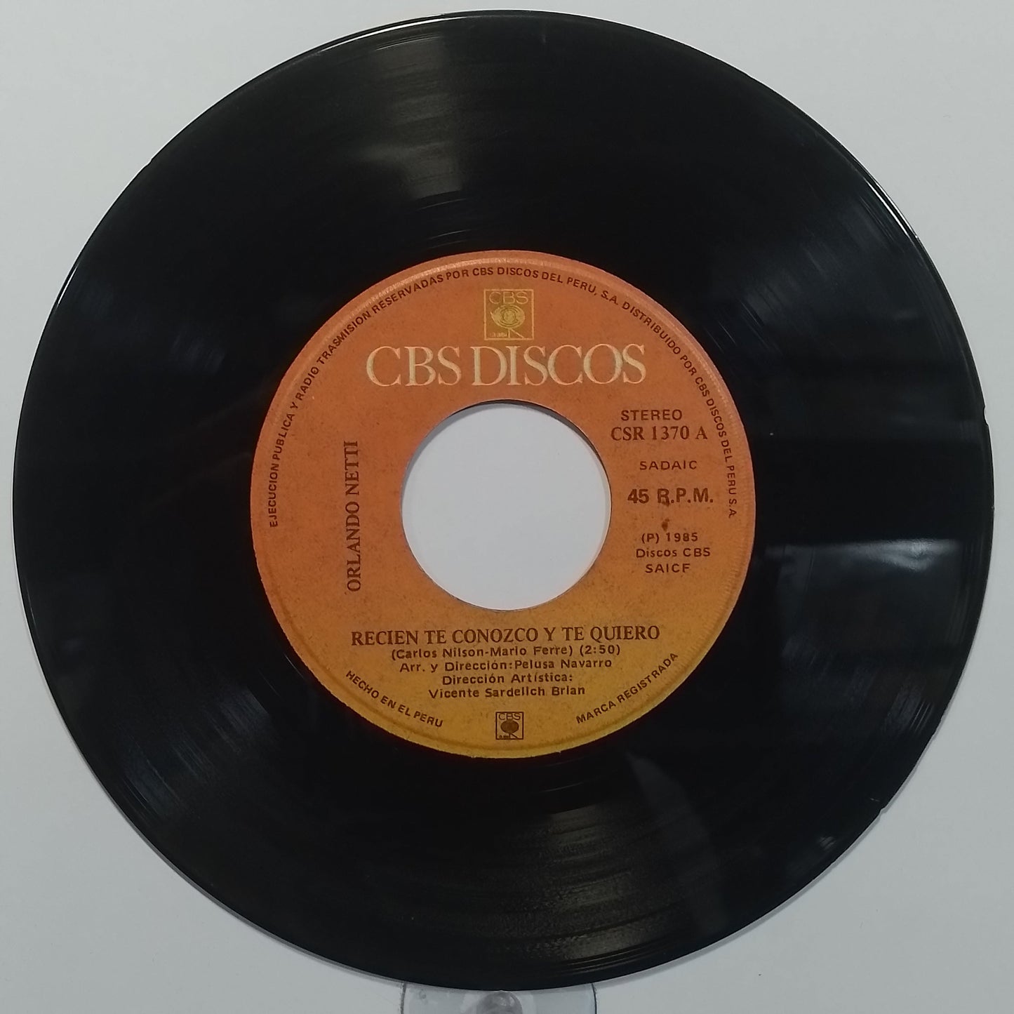 single 7" Orlando Netti Recien Te Conozco Y Te Quiero / Necesito Un Amigo made peru 1985 latin pop
