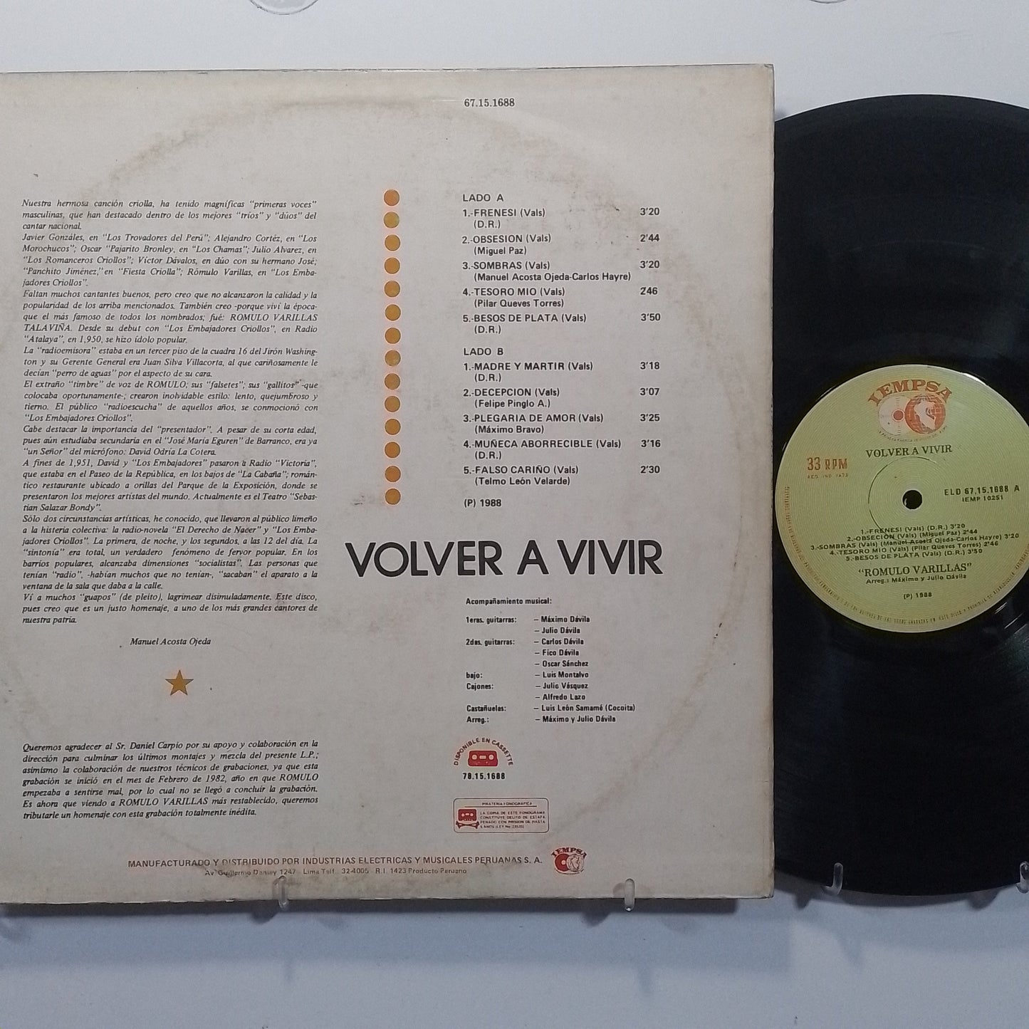 lp Romulo Varillas Volver a Vivir made peru 1988 criollo folk