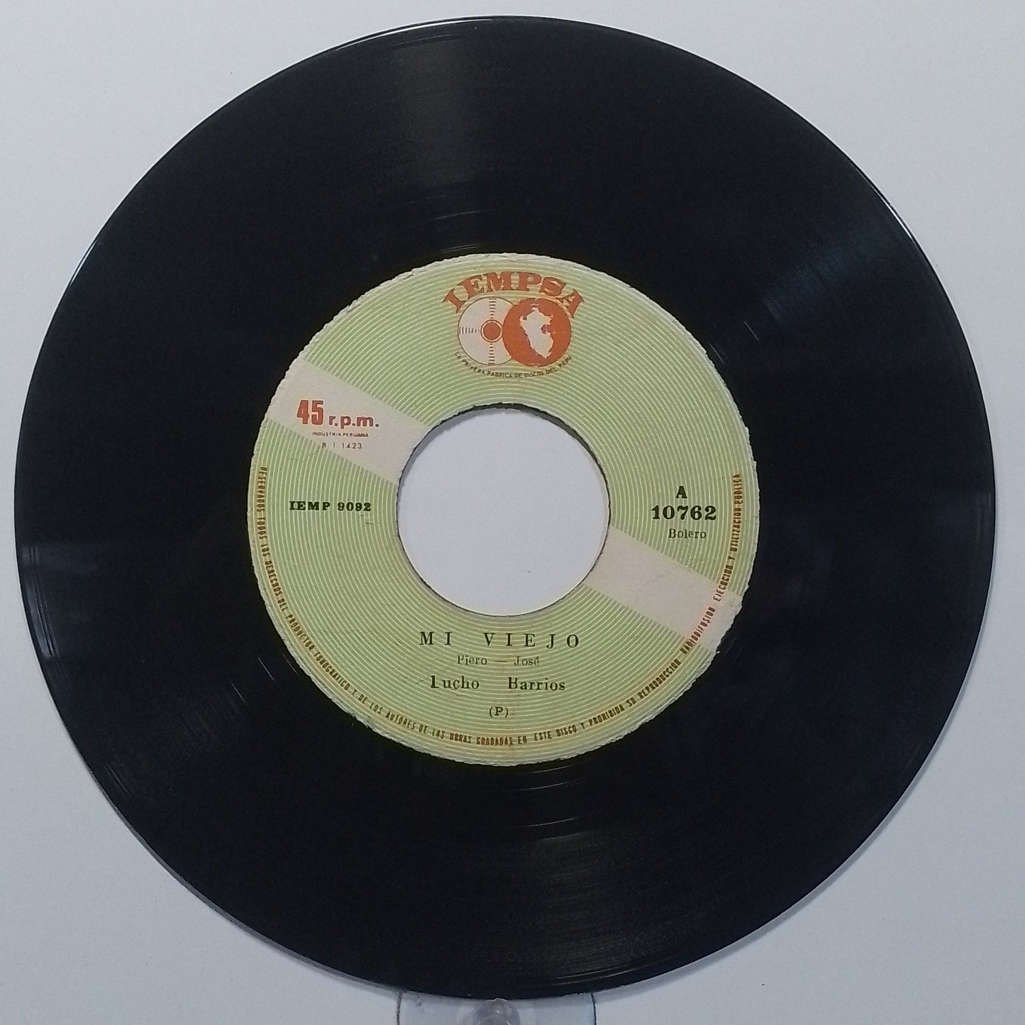 single 7" Lucho Barrios Mi Viejo / La Botella made Peru 1969 latin bolero