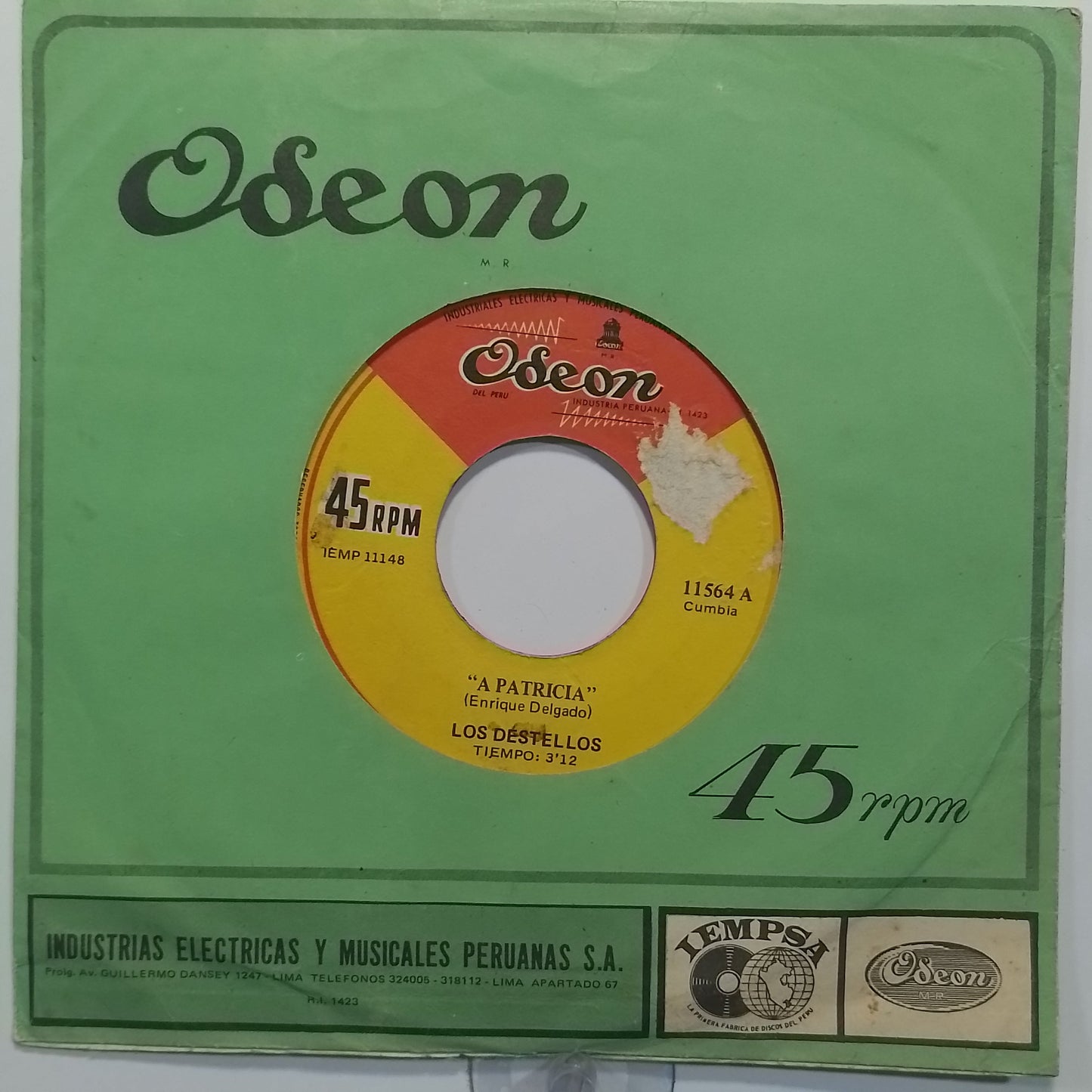 single 7" Los Destellos A Patricia / Otro Año made Peru 1972 latin cumbia