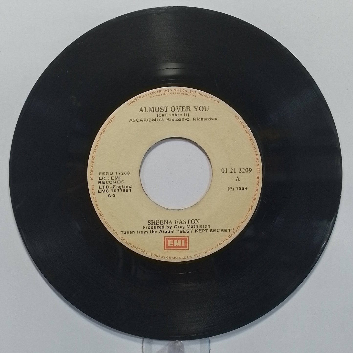 single 7" Sheena Easton Almost Over You / Let Sleeping Dogs Lie made peru 1984 Electronic Synth pop