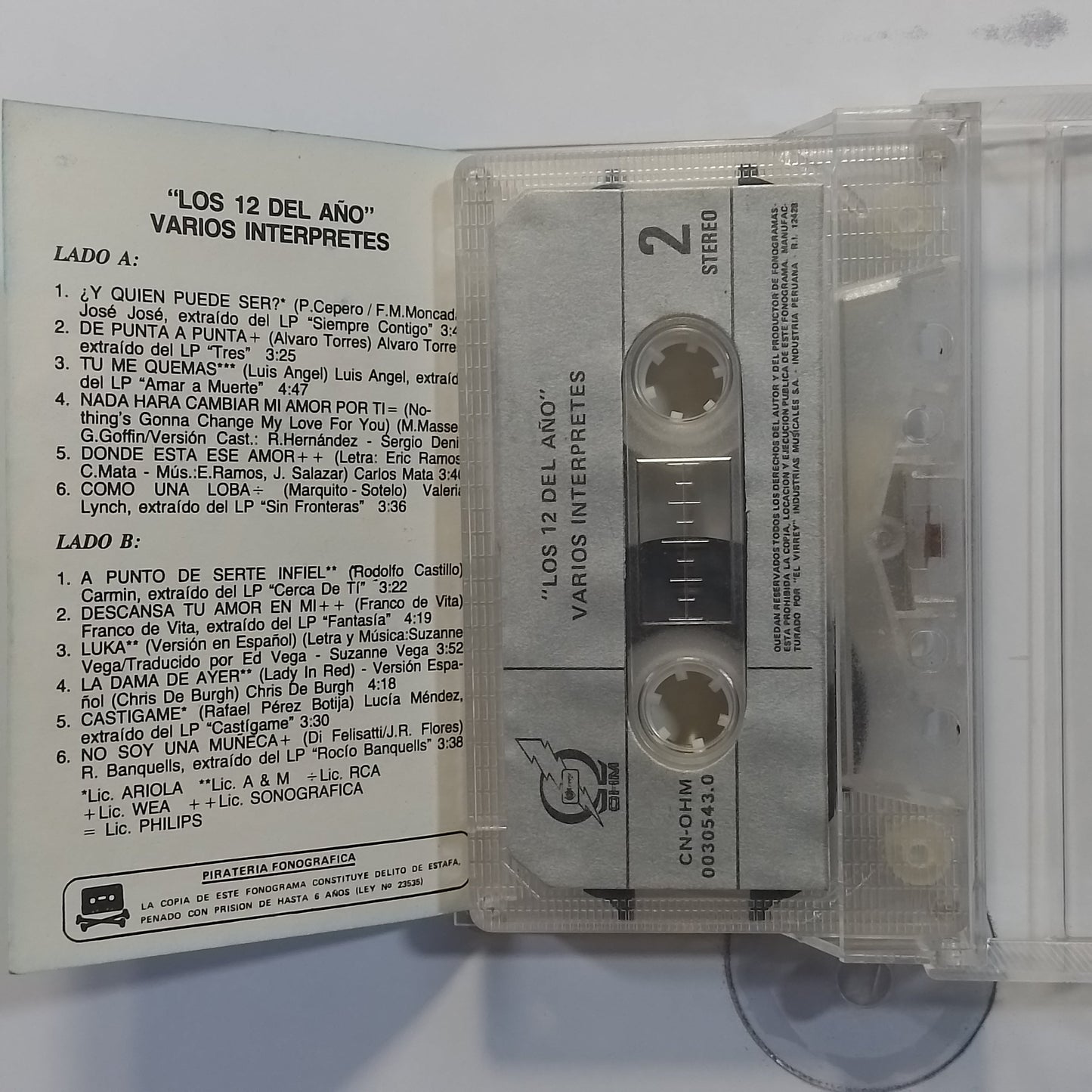 cassette los 12 del año suzanne vega chris de burgh franco de vita varios made peru 1987 pop rock