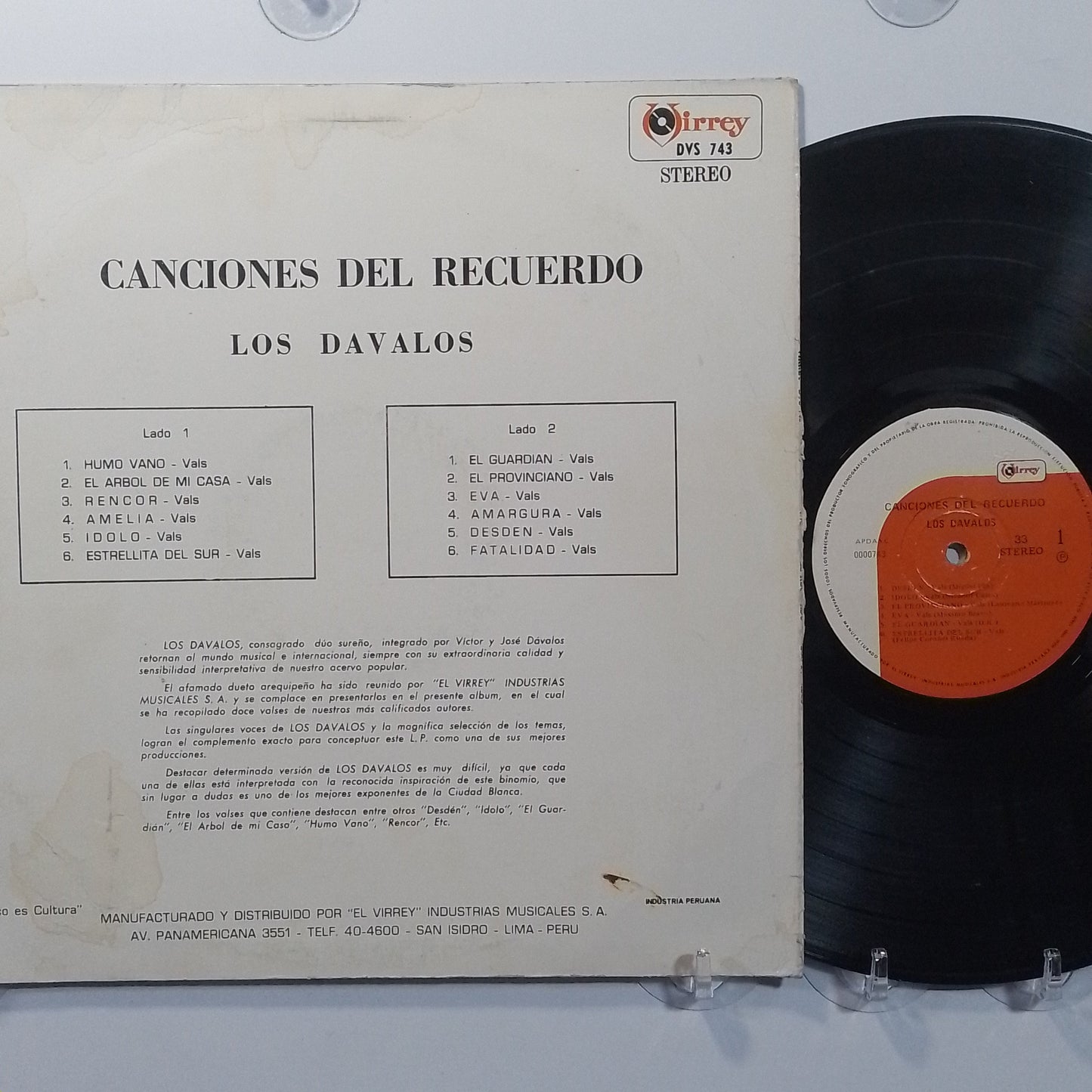 lp Los Davalos Canciones Del Recuerdo made peru 1987 bolero latin