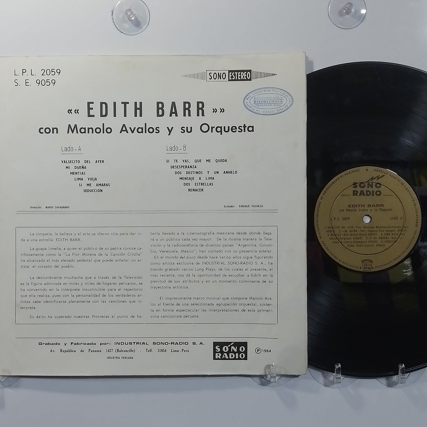 lp Edith Barr & Manolo Avalos y Su Orquesta Edith Barr made Peru 1965 vals folk
