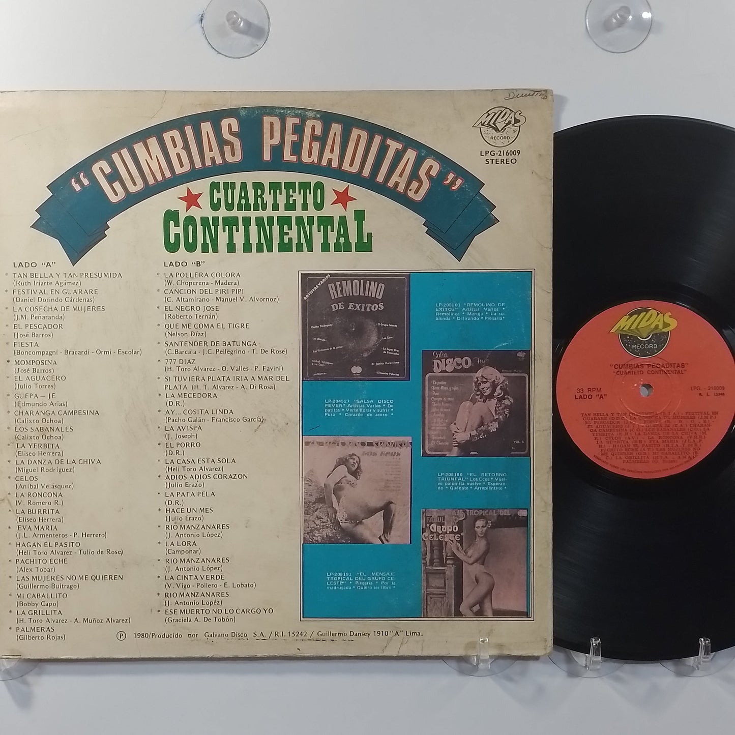 lp Cuarteto Continental Cumbias Pegaditas vol 1 made peru 1984 latin cumbia