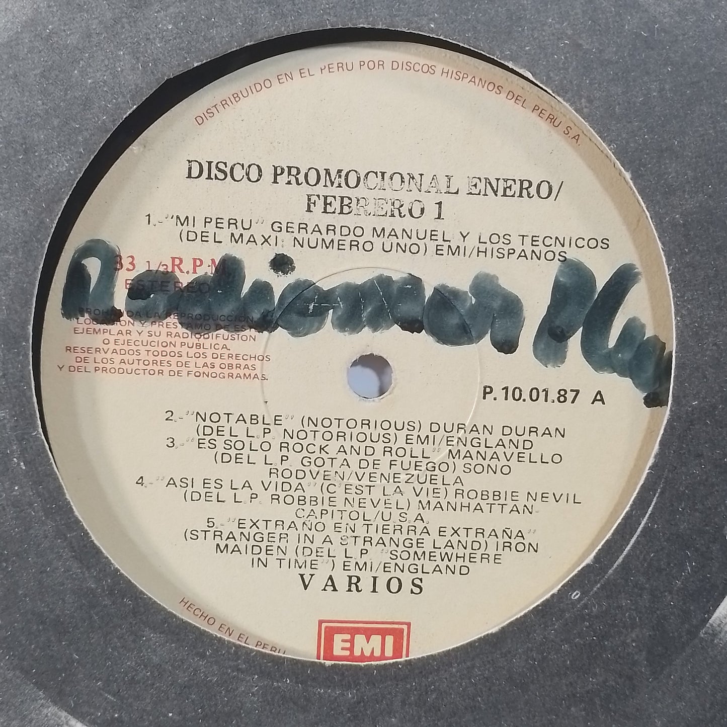 lp disco promocional enero febrero 1 emi Iron Maiden W.A.S.P. David Bowie Gerardo Manuel varios made peru 1987 promocional pop rock
