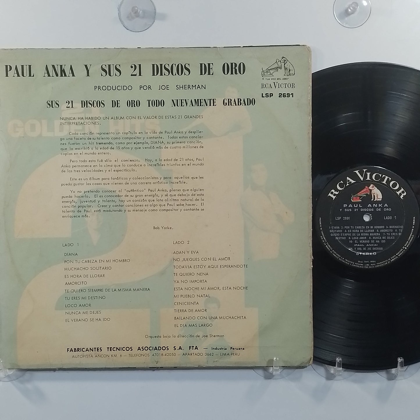 lp Paul Anka Paul Anka Y Sus 21 Discos De Oro made peru 1963 pop