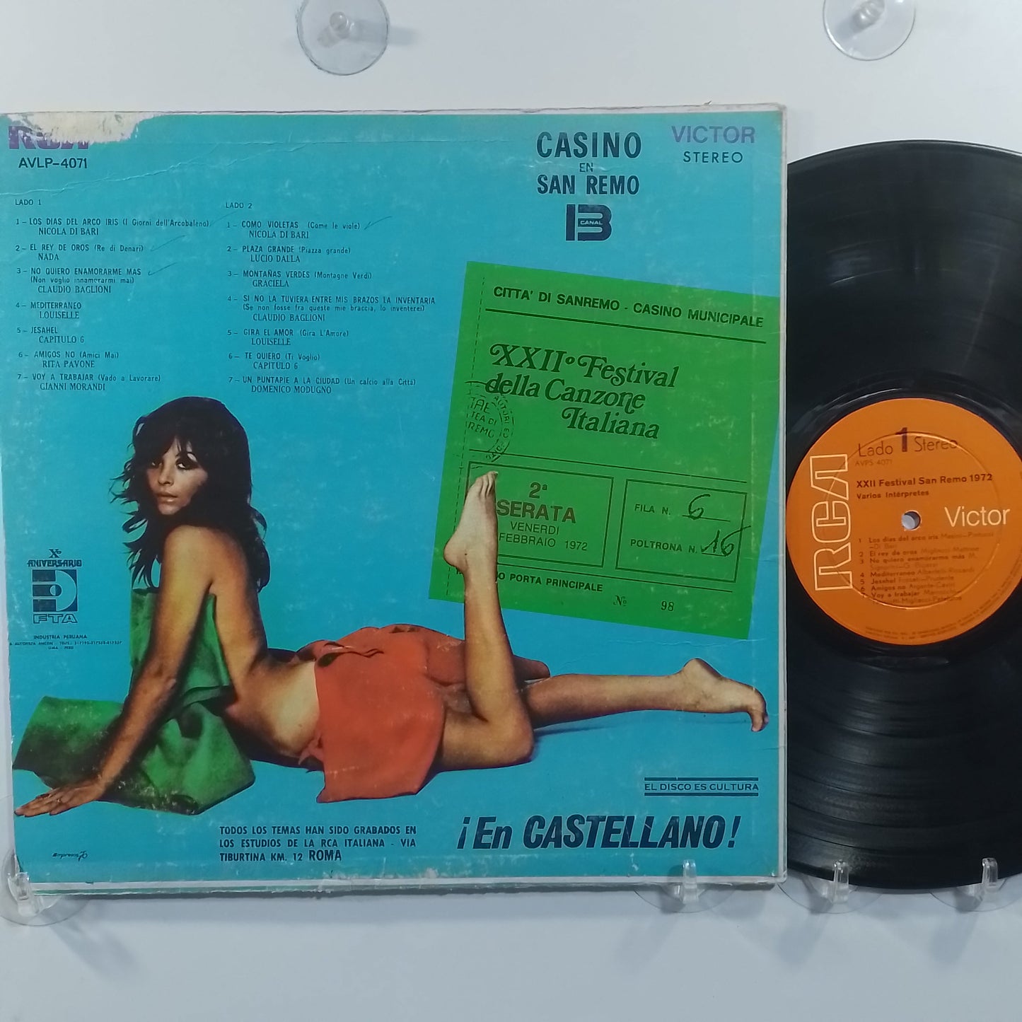 lp Festival San Remo 1972 en castellano nicola di bari claudio baglioni rita pavone varios made peru 1972 europop