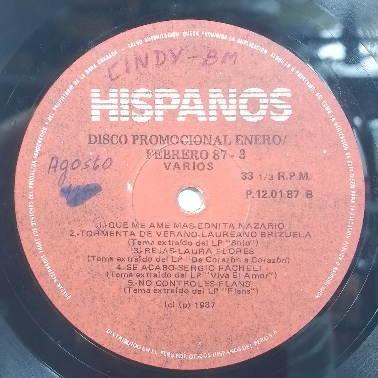 lp Disco Promocional Enero Febrero 87 - 3 flans ricardo montaner jorge rigo varios made peru 1987 promocional latin Electronic pop