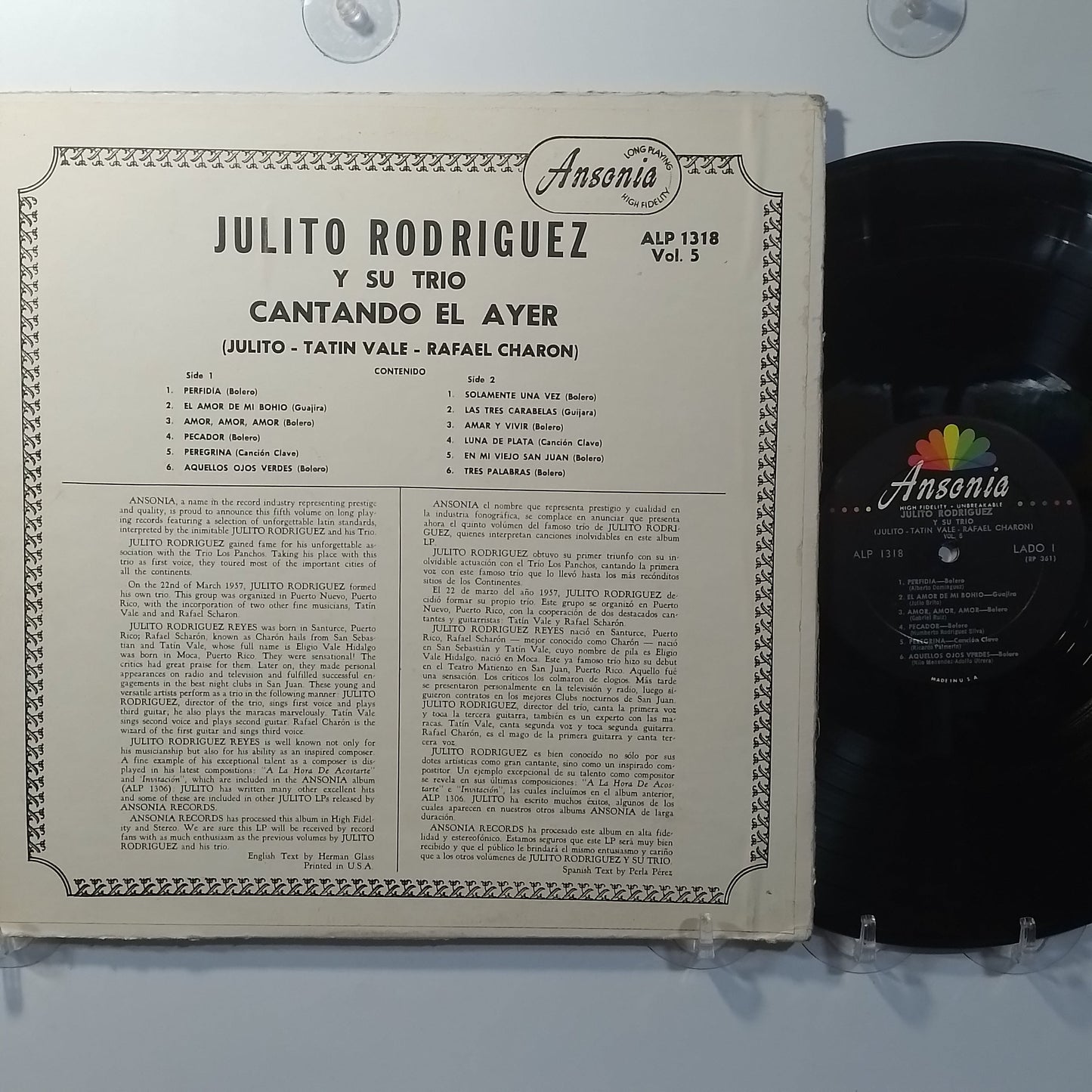 lp Julito Rodriguez Y Su Trio Cantan El Ayer Volumen 5 made usa 1982 latin bolero