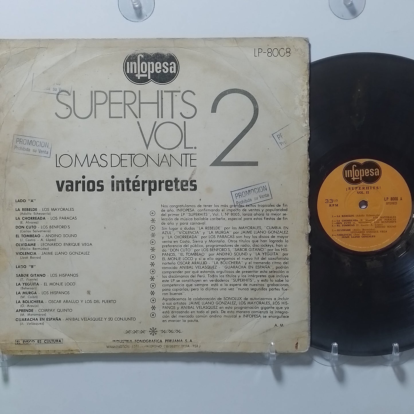 lp Superhits Vol 2 Los Mayorales Los Paracas Compay Quinto varios made peru 1977 vinyl color latin cumbia
