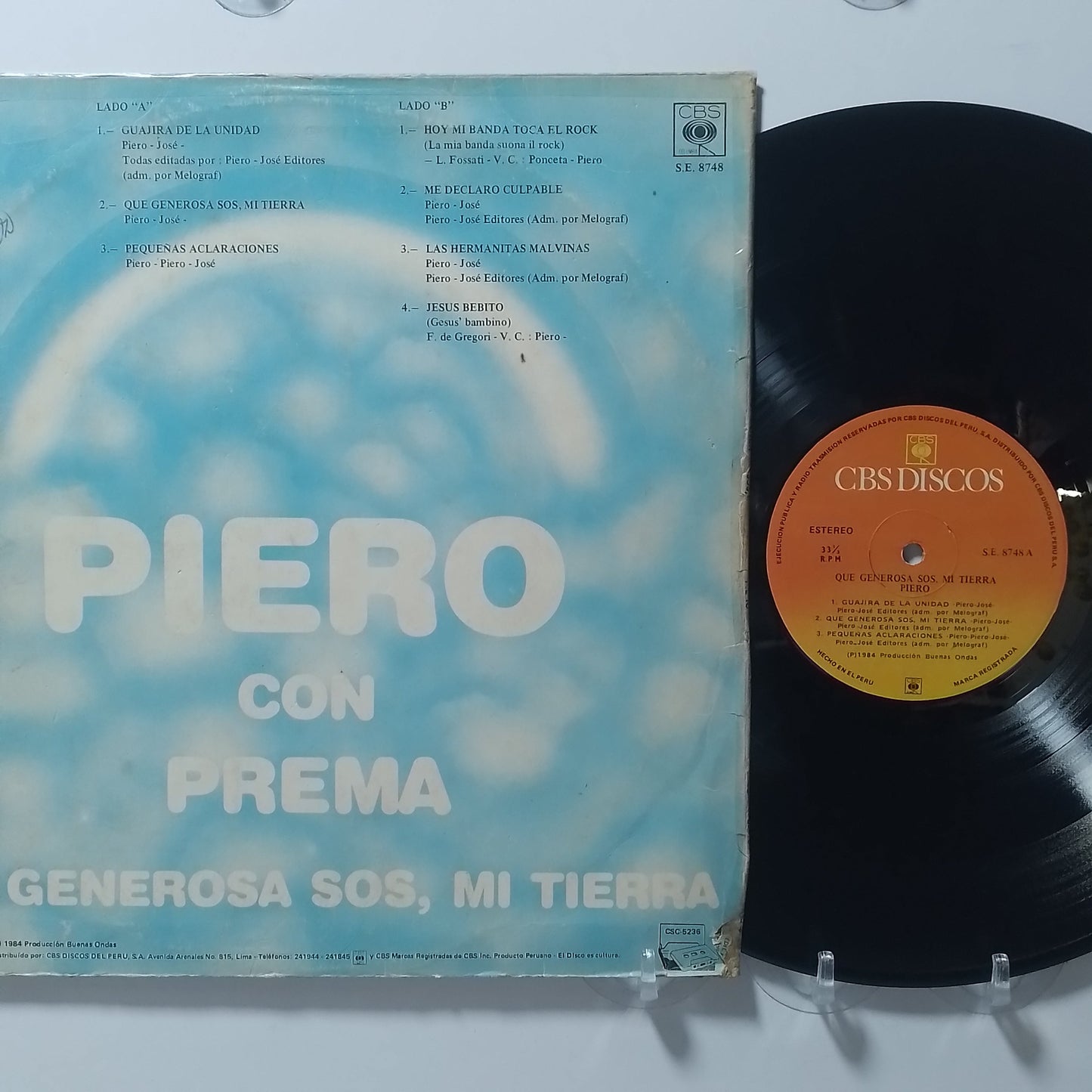 lp Piero Que Generosa Sos, Mi Tierra made peru 1984 pop rock