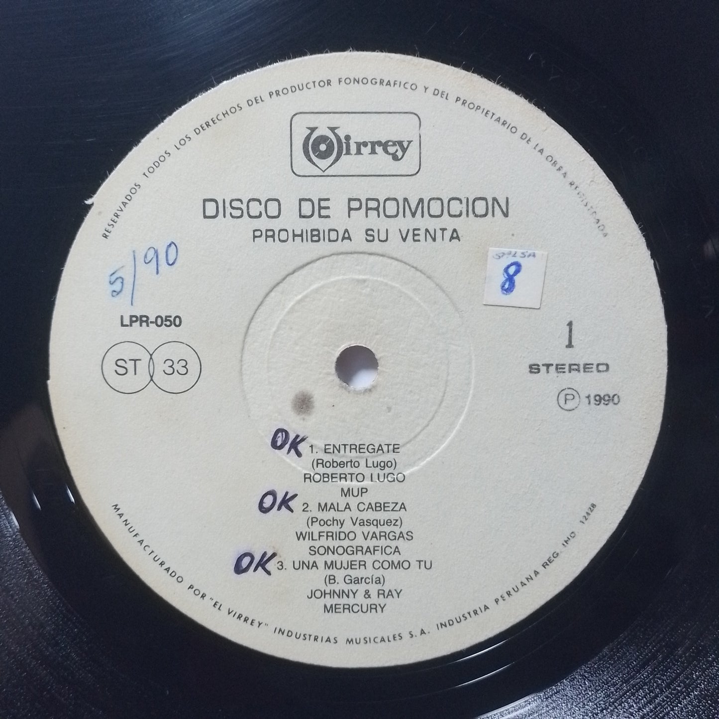 lp Disco De Promocion virrey LPR-050 rocky belmonte roberto lugo johnny ray varios made peru 1990 promocional salsa merengue latin