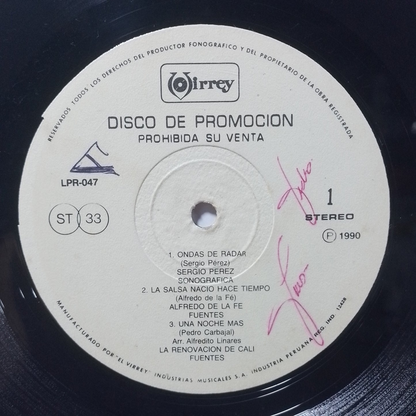 lp Disco De Promocion virrey LPR-047 sergio perez grupo pax iquitos joseito martinez varios made peru 1990 promocional latin salsa