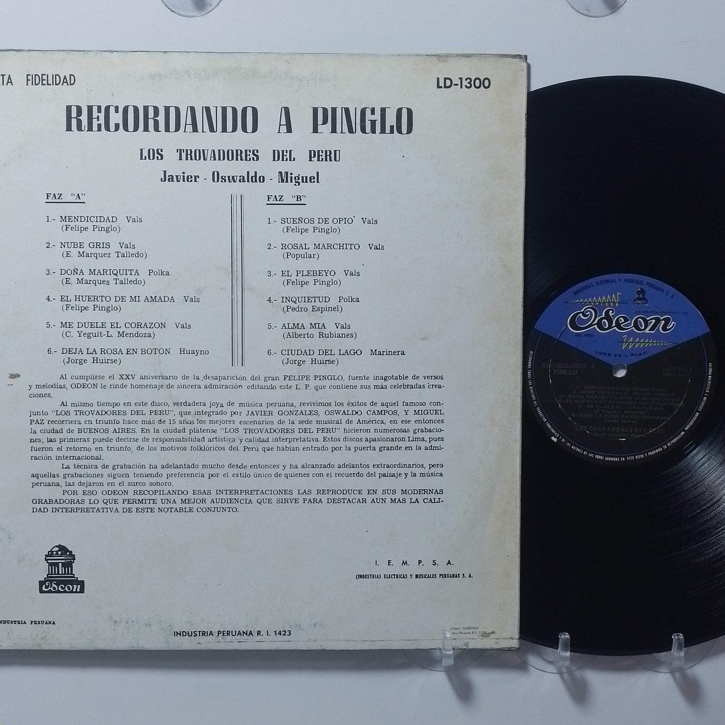 lp Los Trovadores Del Peru Recordando A Pinglo made peru 1961 criollo folk