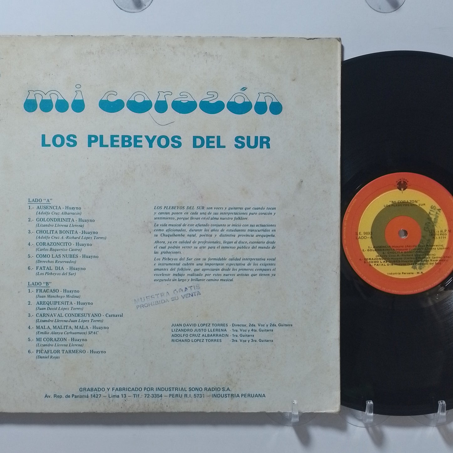 lp Los Plebeyos Del Sur Mi Corazon made peru 1975 huayno folk