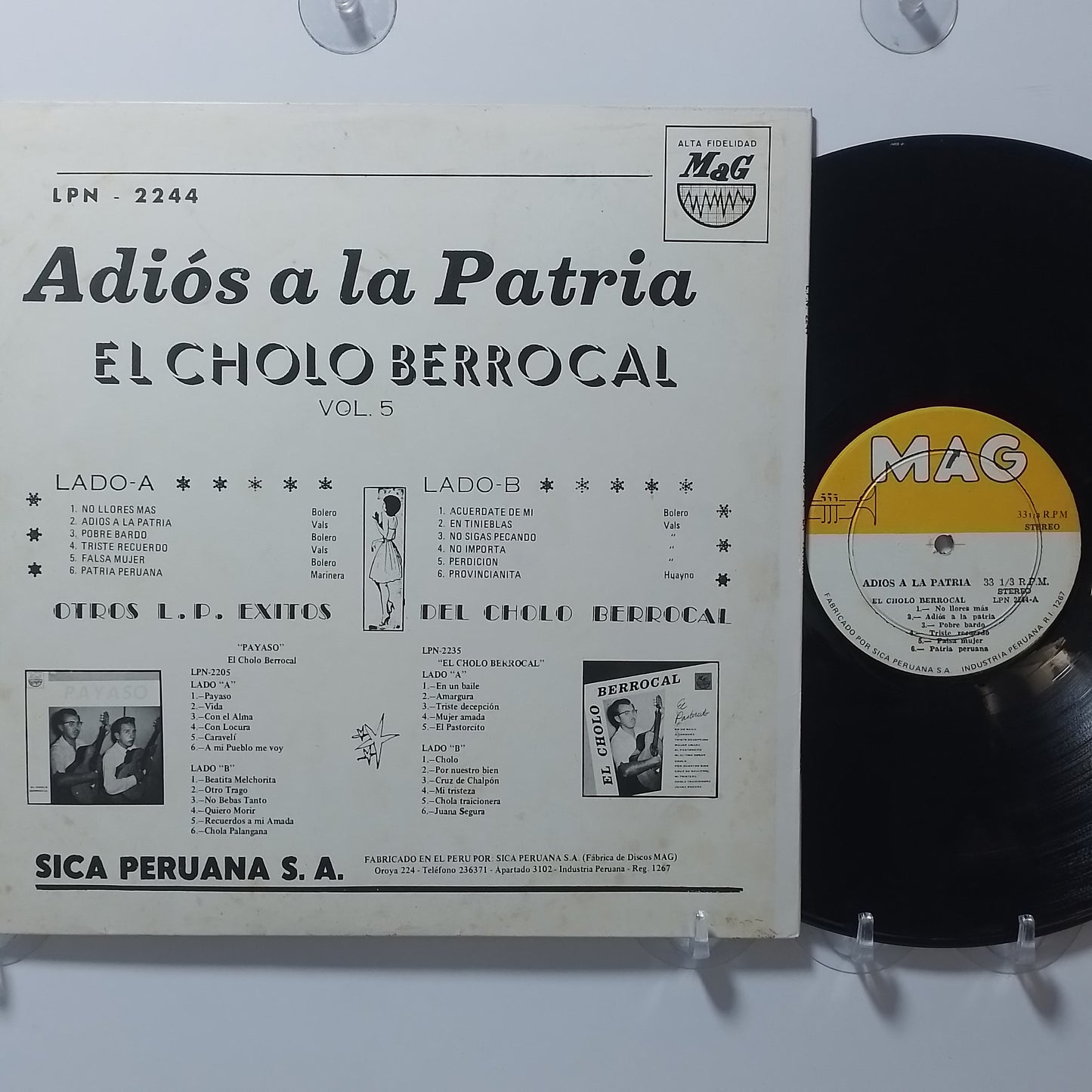 lp El Cholo Berrocal Adios A La Patria made peru 1967 folk bolero