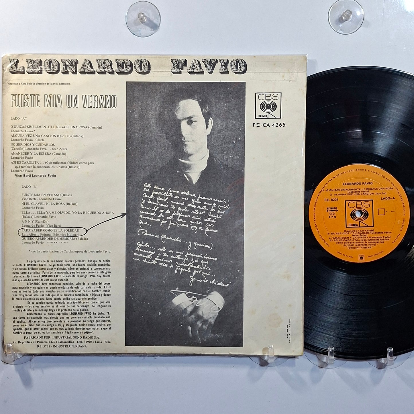 lp leonardo favio Fuiste Mia Un Verano made peru 1969 latin pop