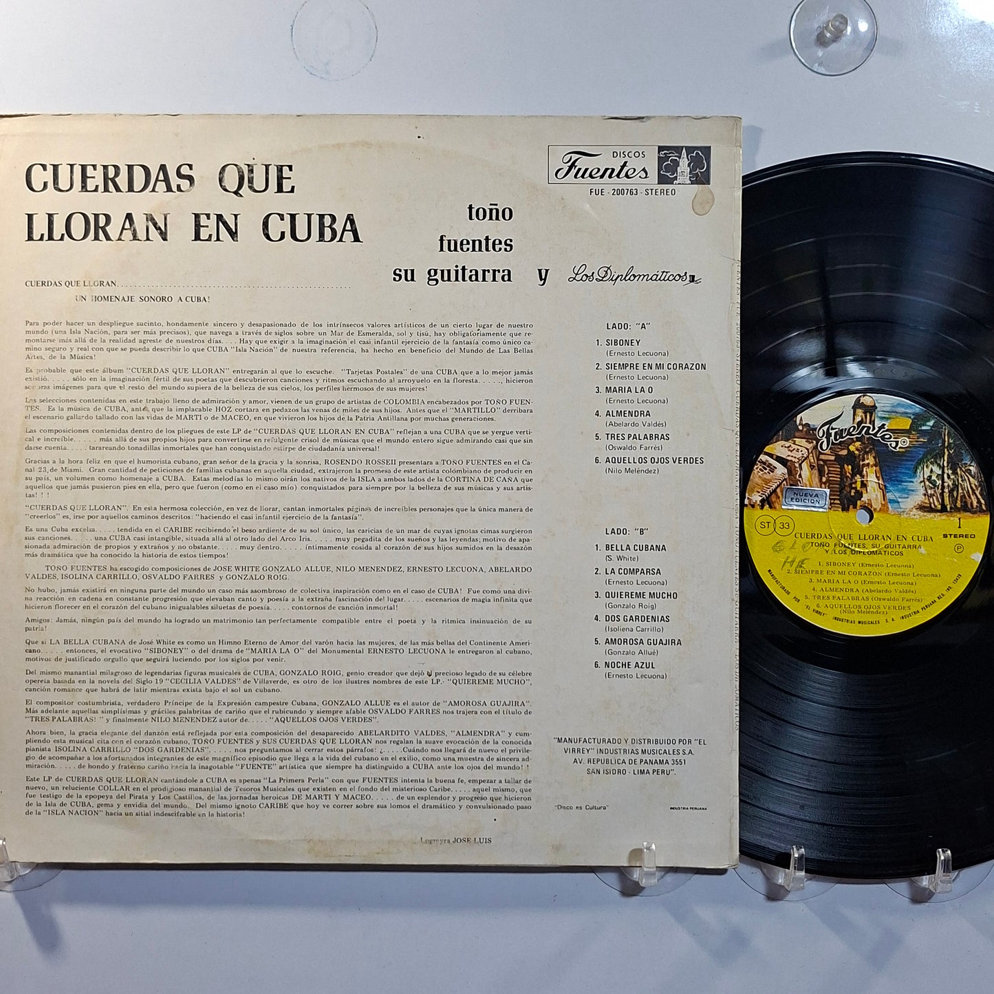 lp toño fuentes su guitarra y los diplomaticos cuerdas que lloran en cuba made peru 1973 tropical latin