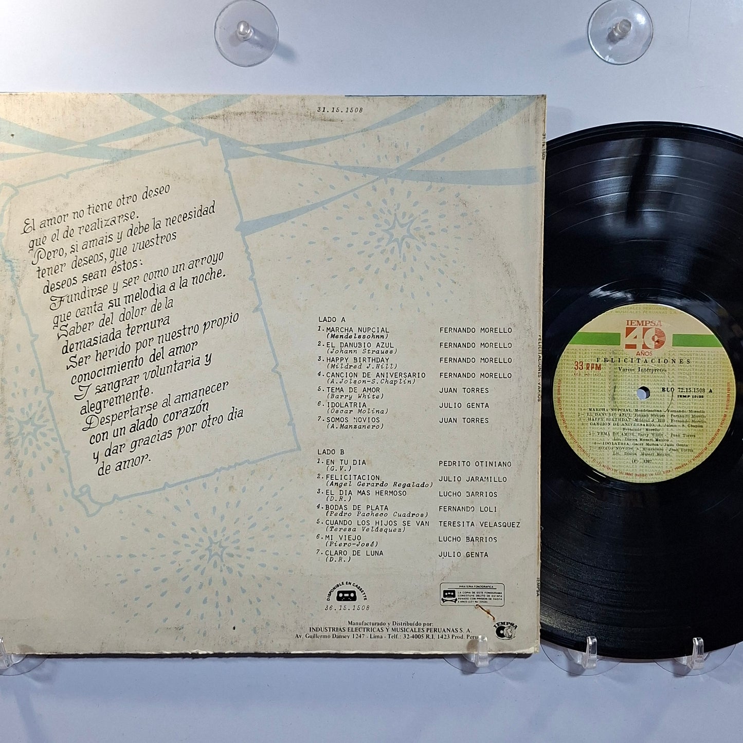 lp Felicitaciones lucho barrios julio jaramillo pedrito otiniano varios made peru 1987 latin bolero