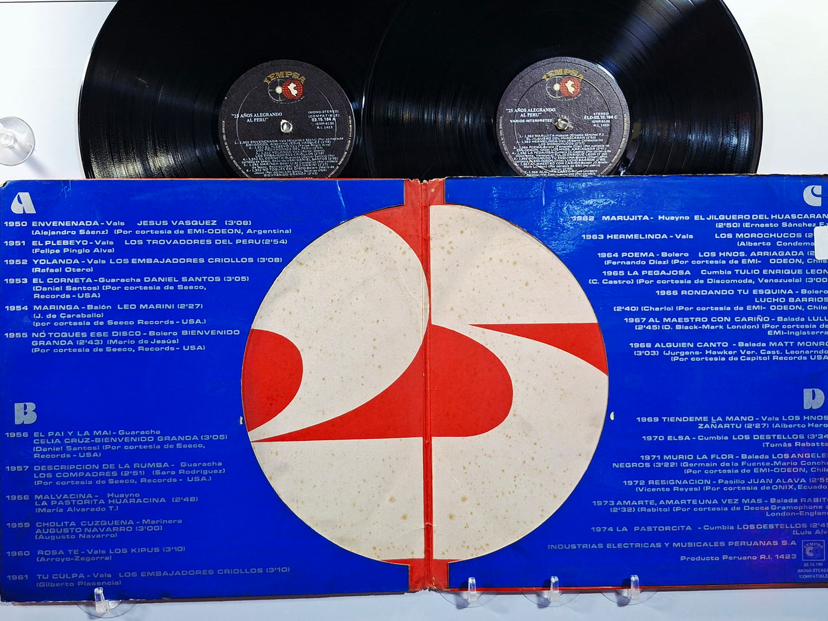 x2 lp 25 Años Alegrando al Peru Los Destellos Los Angeles Negros La Pastorita Huaracina varios made peru 1974 gatefold latin rock cumbia