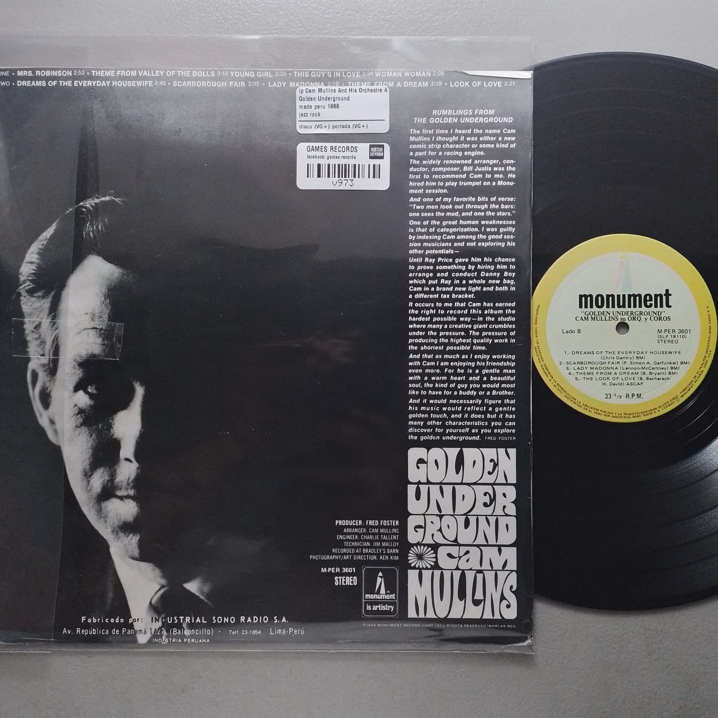 lp Cam Mullins And His Orchestra And Chorus Golden Underground made peru 1968 jazz rock