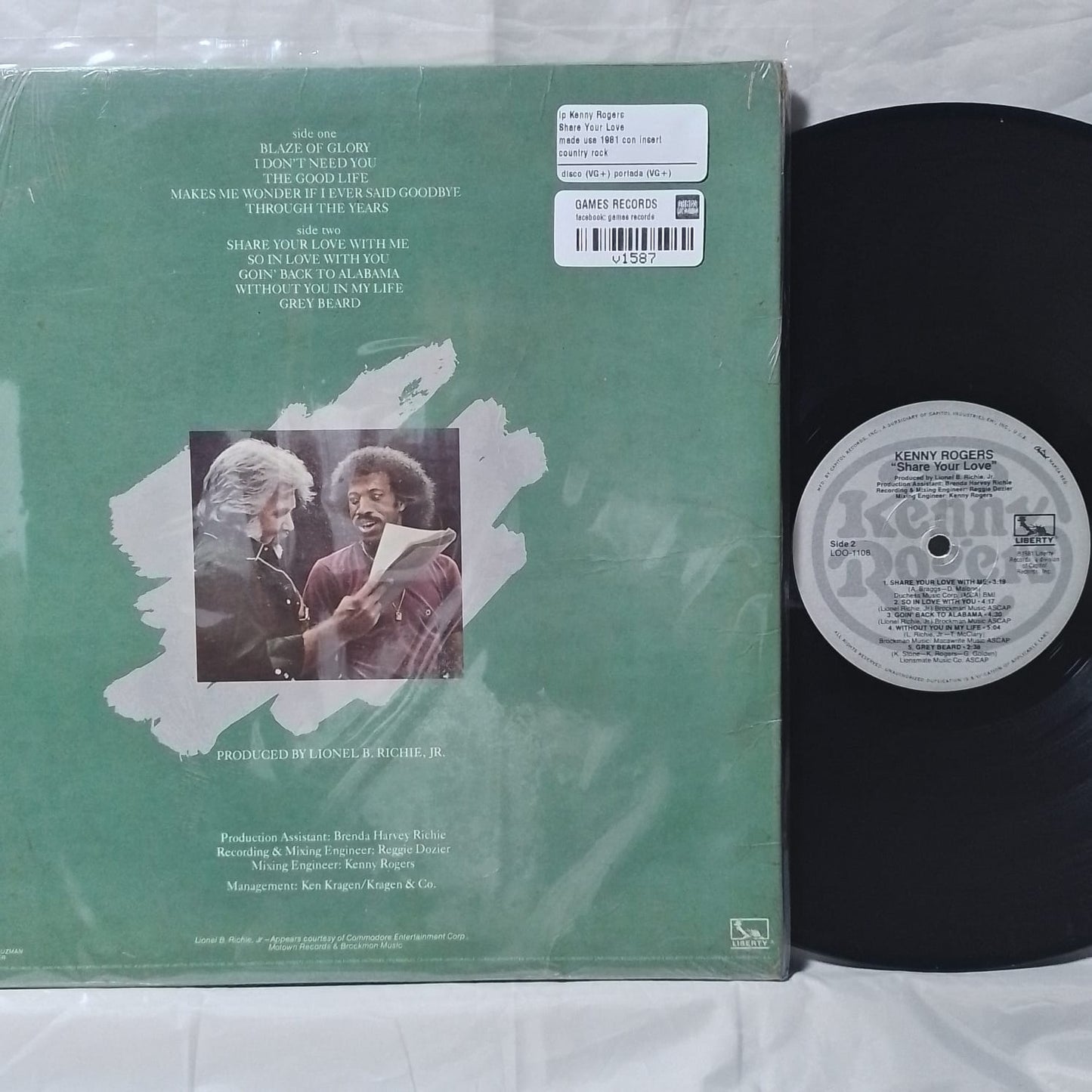 lp Kenny Rogers Share Your Love made usa 1981 con insert country rock