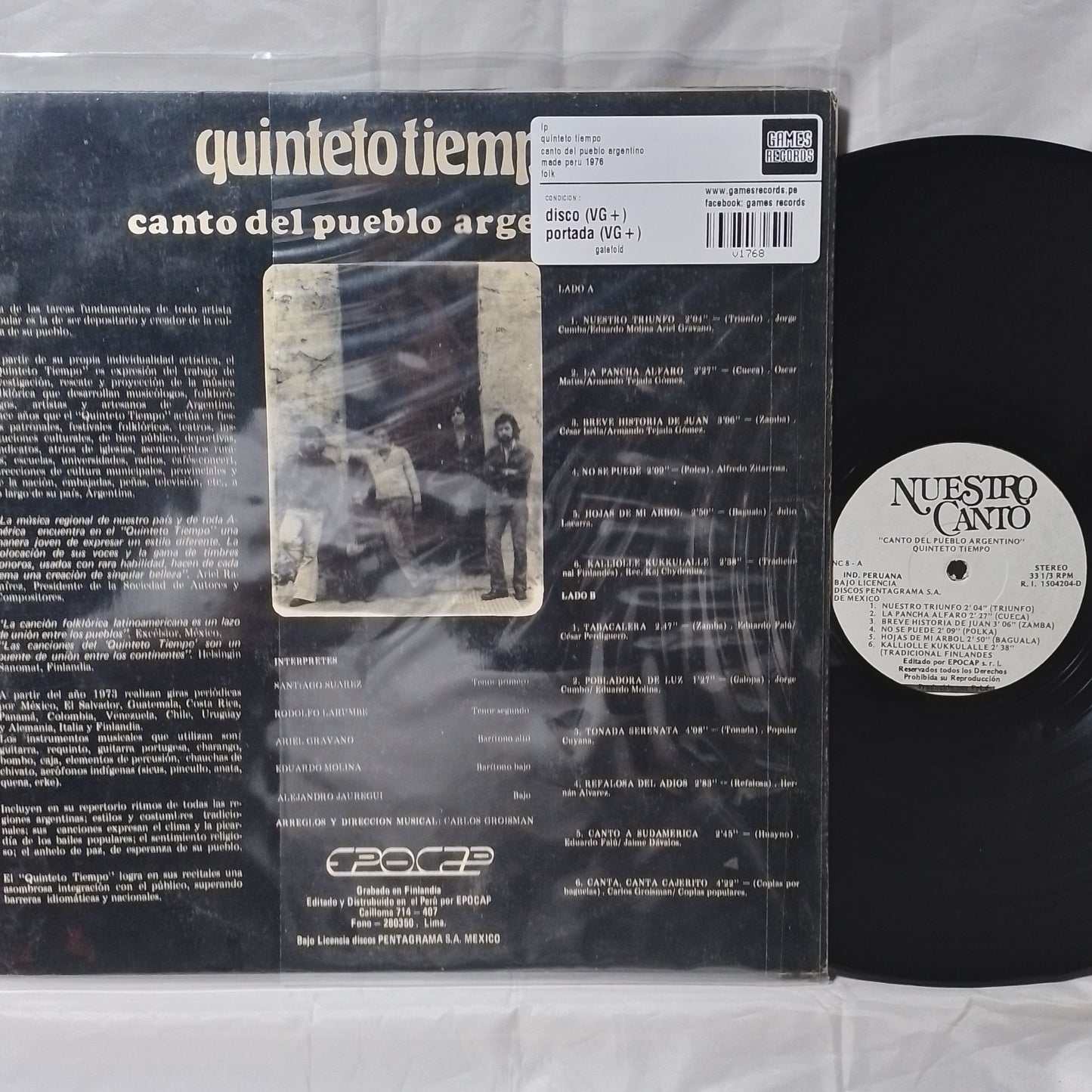 lp quinteto tiempo canto del pueblo argentino made peru 1976 gatefold folk