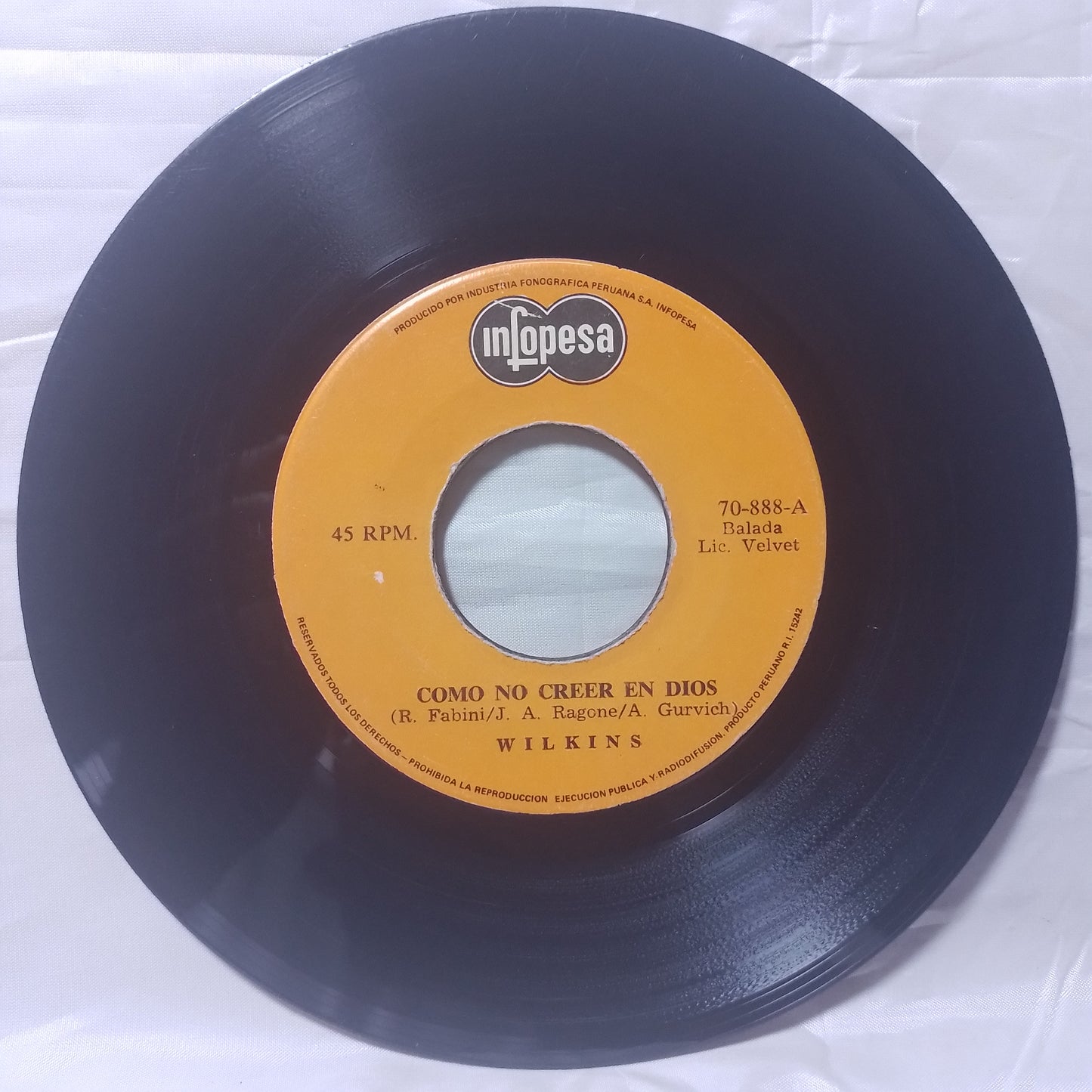 single 7" Wilkins Como No Creer En Dios / el ritmo de la ciudad de new york made peru 1978 latin pop